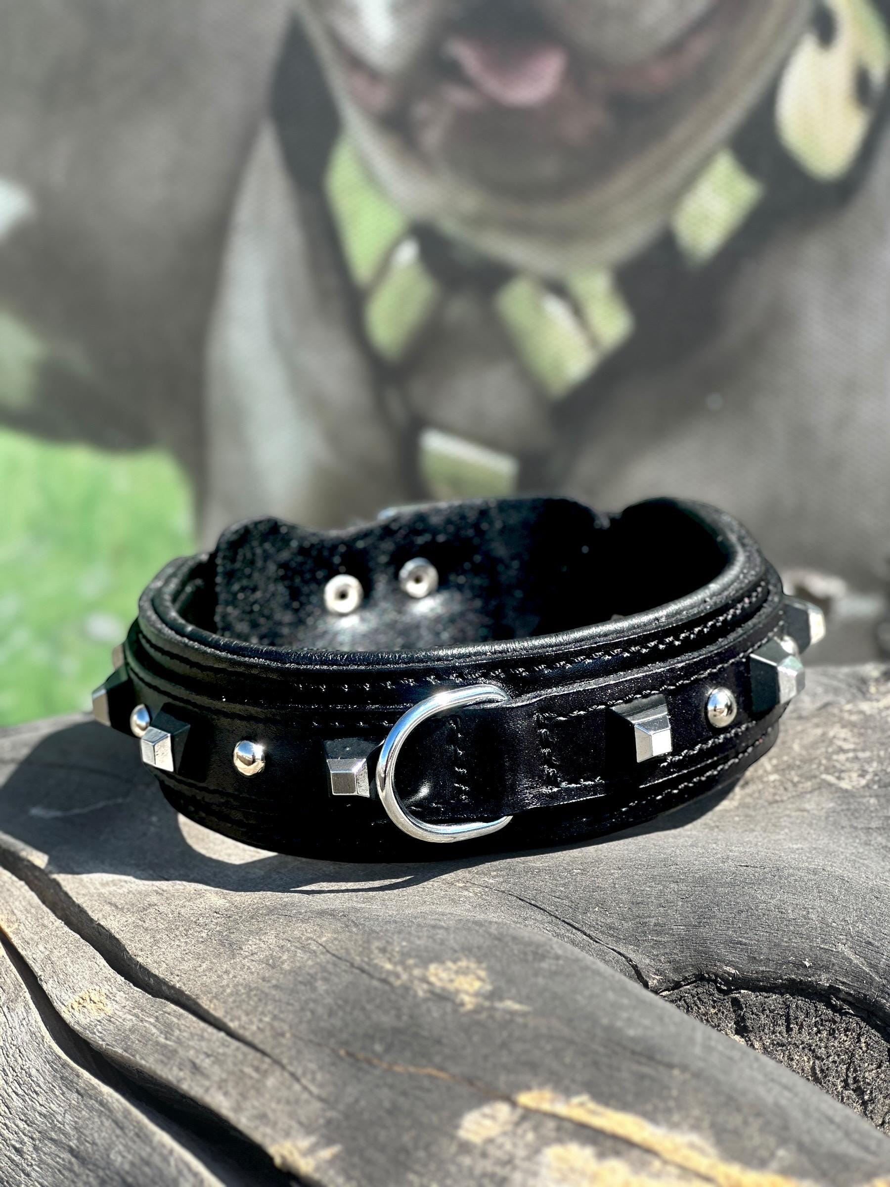 4 CM Handmade Leather Dog Collar with Pyramid Studs – Stylish & Durable for Medium Breeds