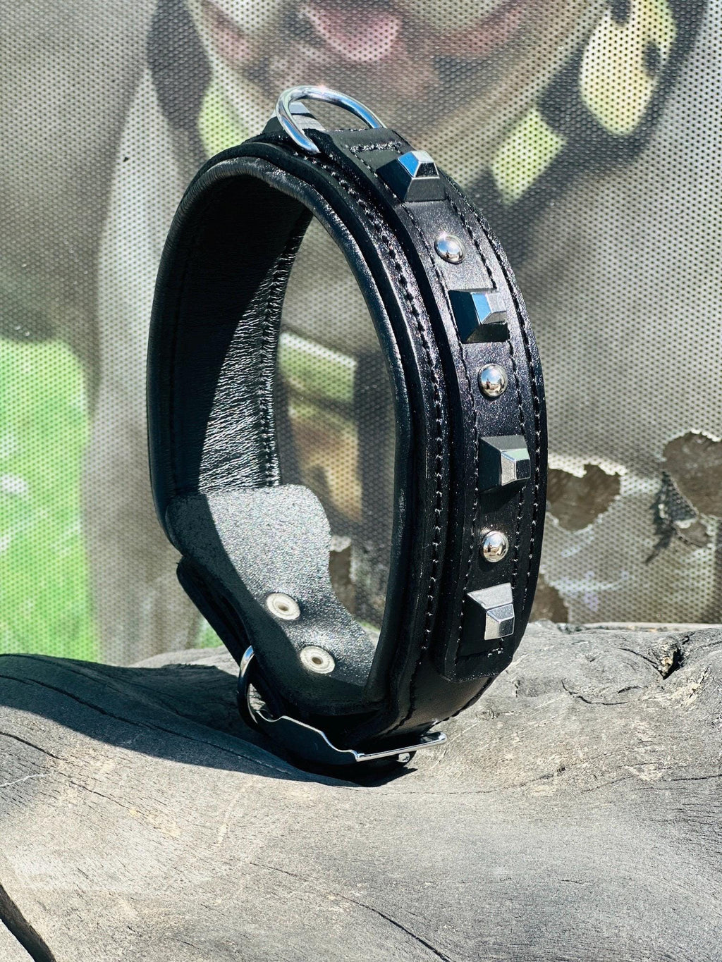 4 CM Handmade Leather Dog Collar with Pyramid Studs – Stylish & Durable for Medium Breeds