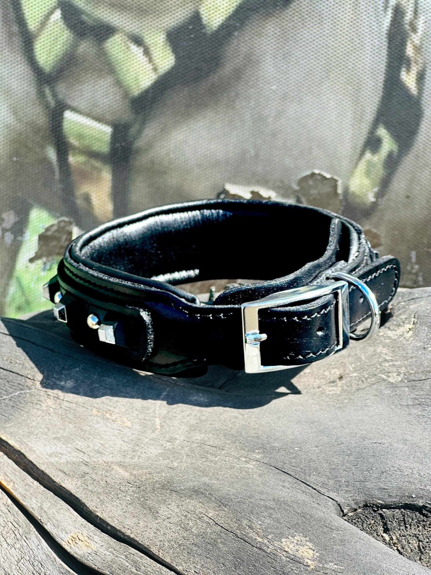 4 CM Handmade Leather Dog Collar with Pyramid Studs – Stylish & Durable for Medium Breeds