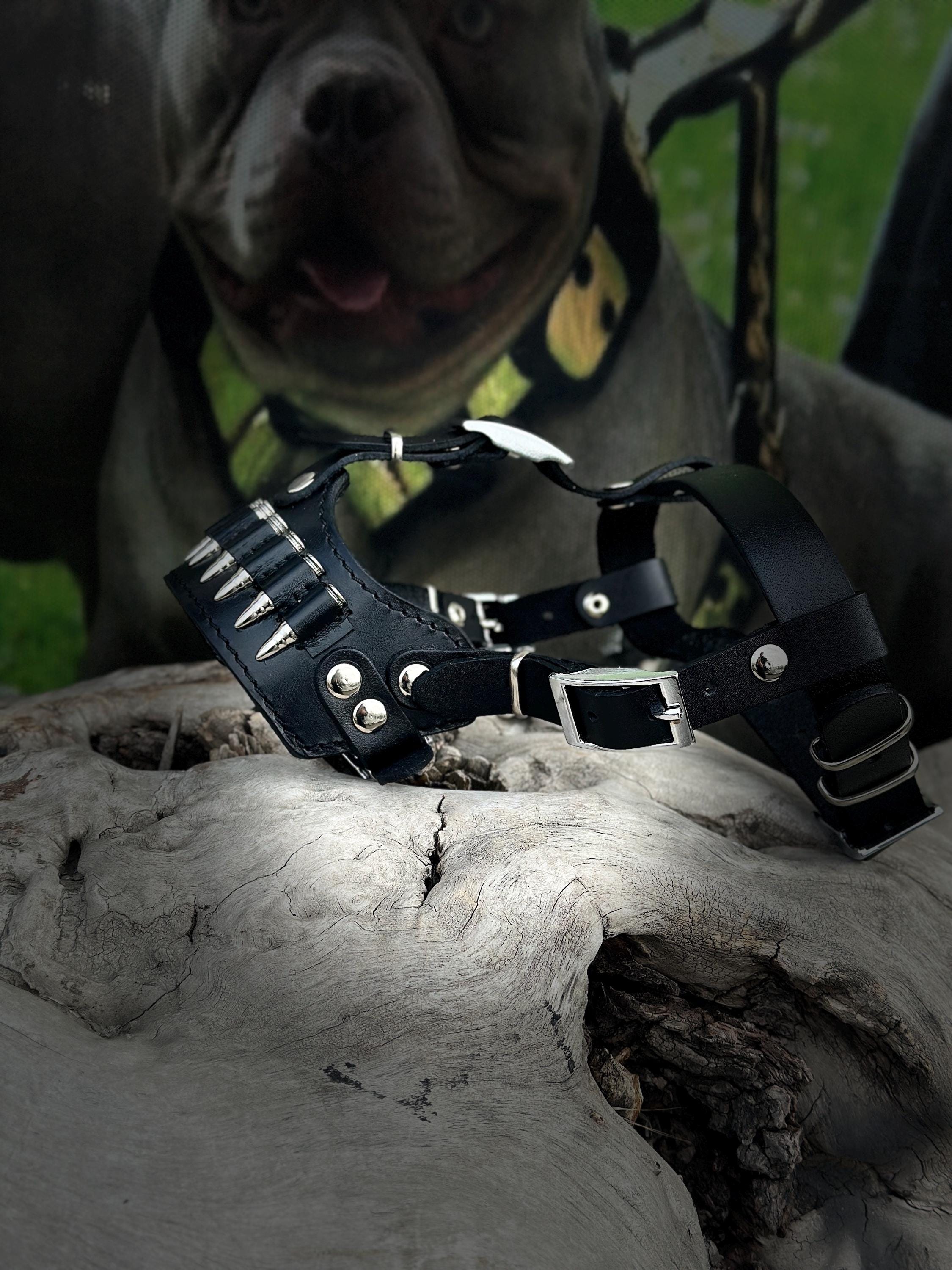 Handmade Leather Dog Muzzle with Bullet Design – Strong & Secure for Cane Corso, Rottweiler, Kangal, Doberman, Malinois, K9