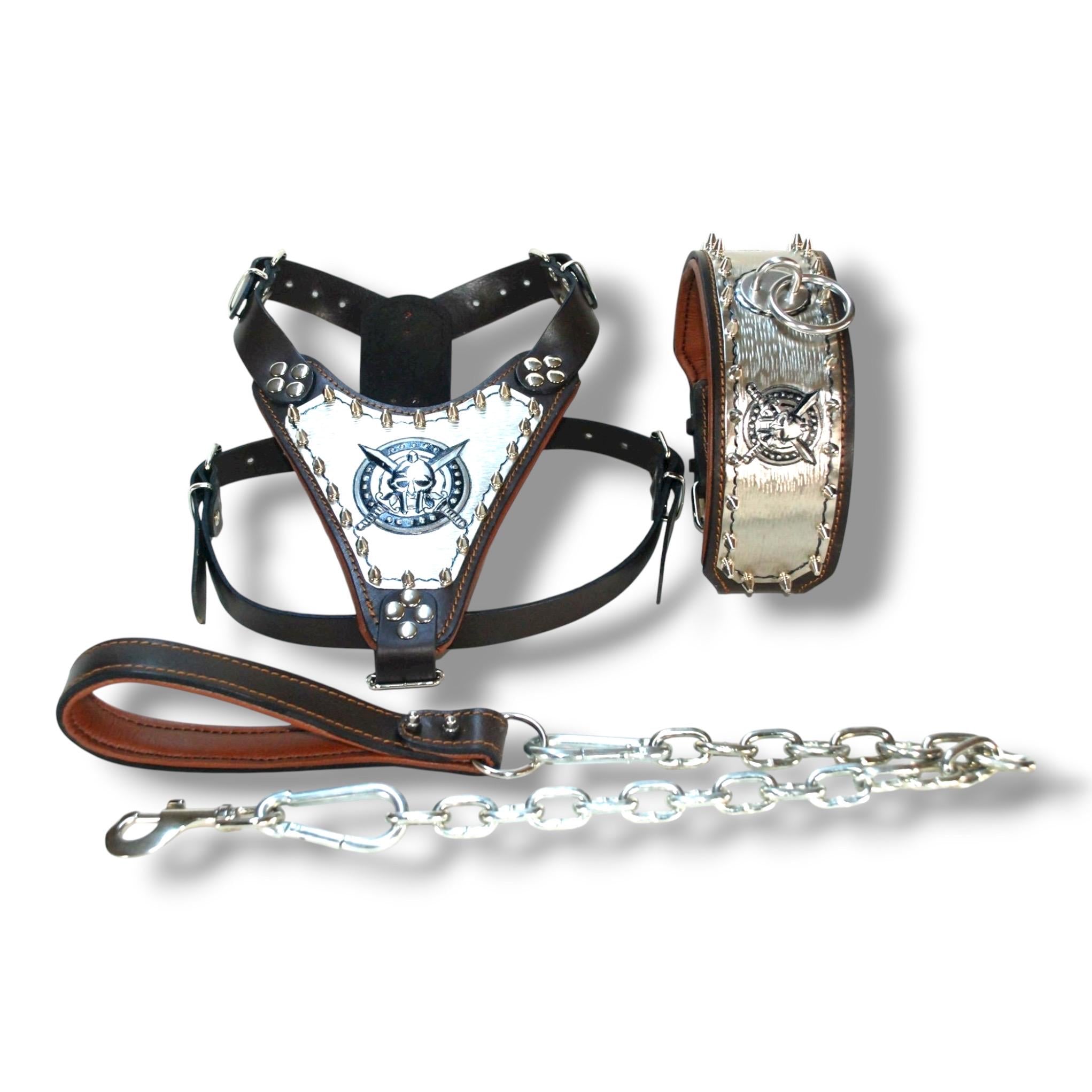 Custom Leather Dog Harness Set – Copper Plated, Personalized Name & Logo