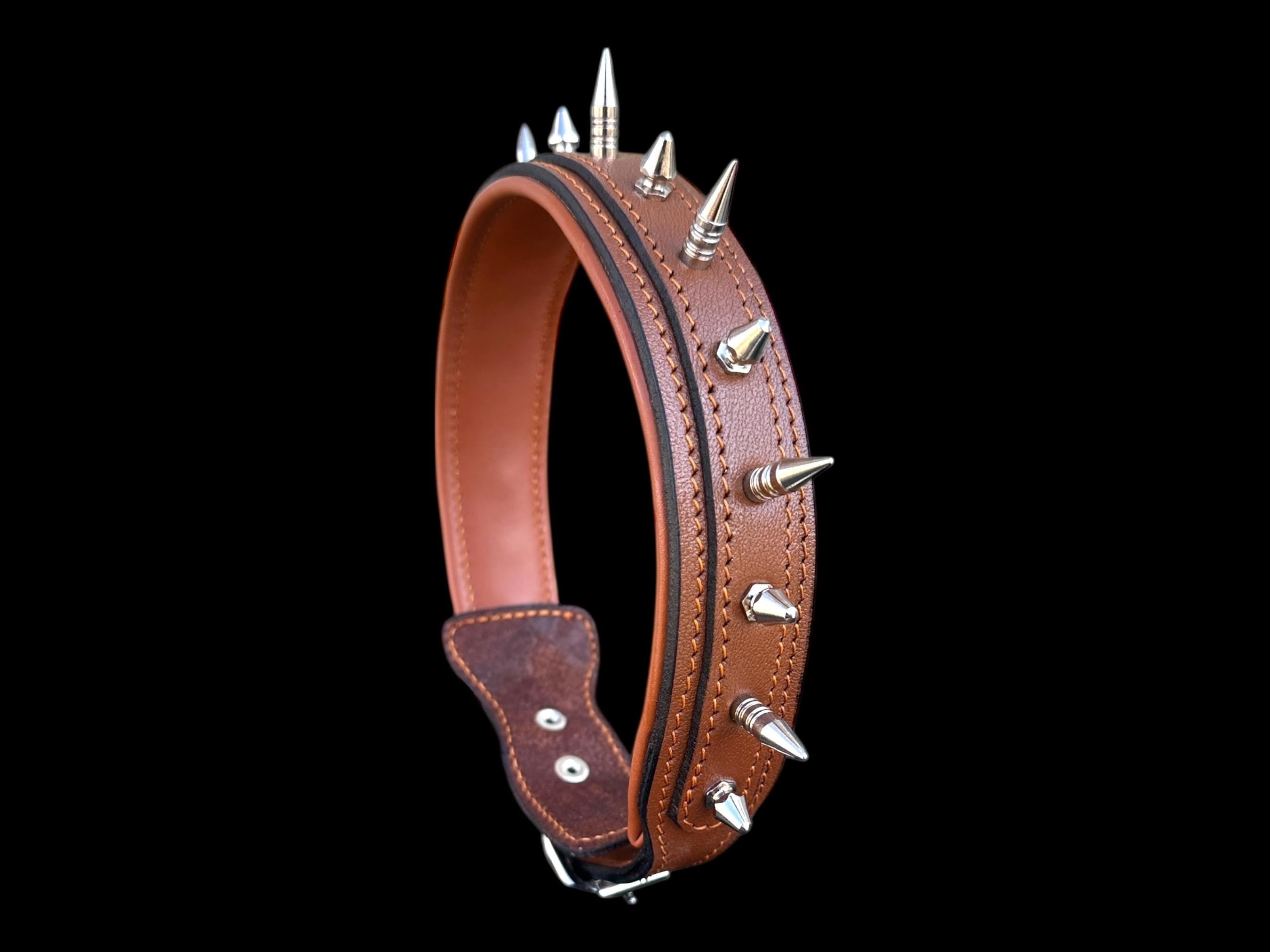 Buffalo Leather Spiked Dog Collar – 1.4” Wide