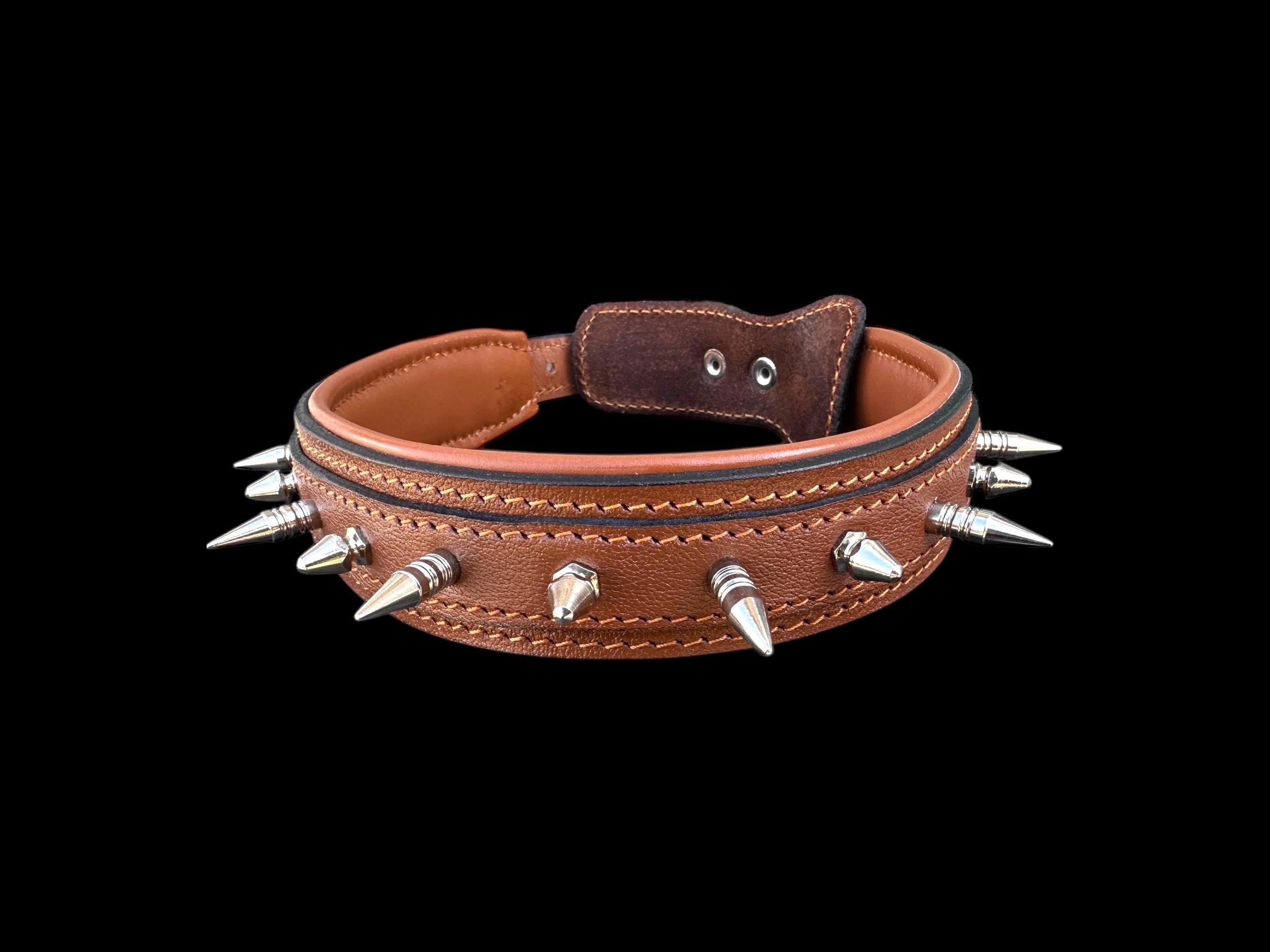 Buffalo Leather Spiked Dog Collar – 1.4” Wide