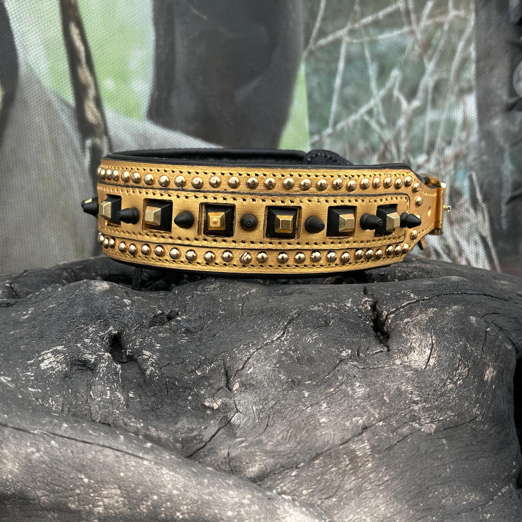 Gold Studded Buffalo Leather Dog Collar – Handmade Strong Collar
