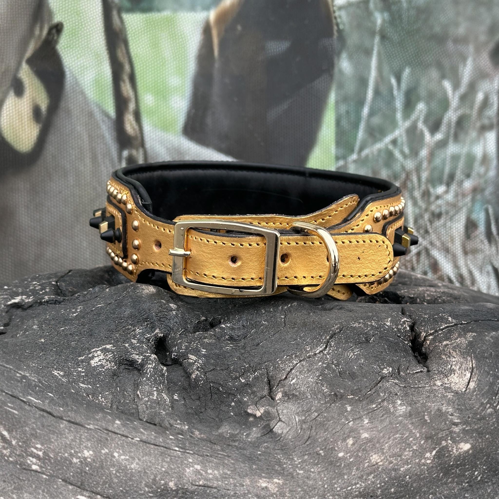 Gold Studded Buffalo Leather Dog Collar – Handmade Strong Collar