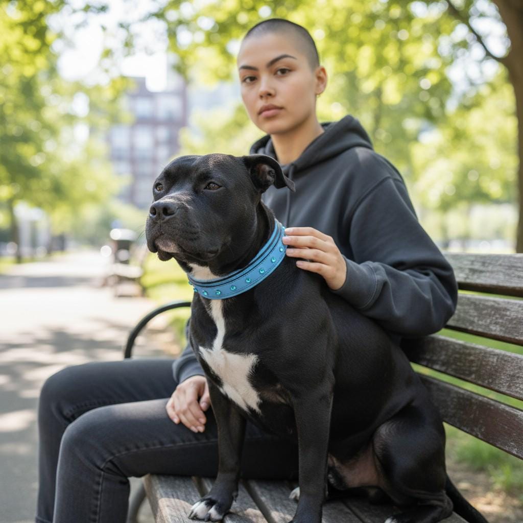 Blue Crystal Leather Dog Collar – Handmade Buffalo Leather