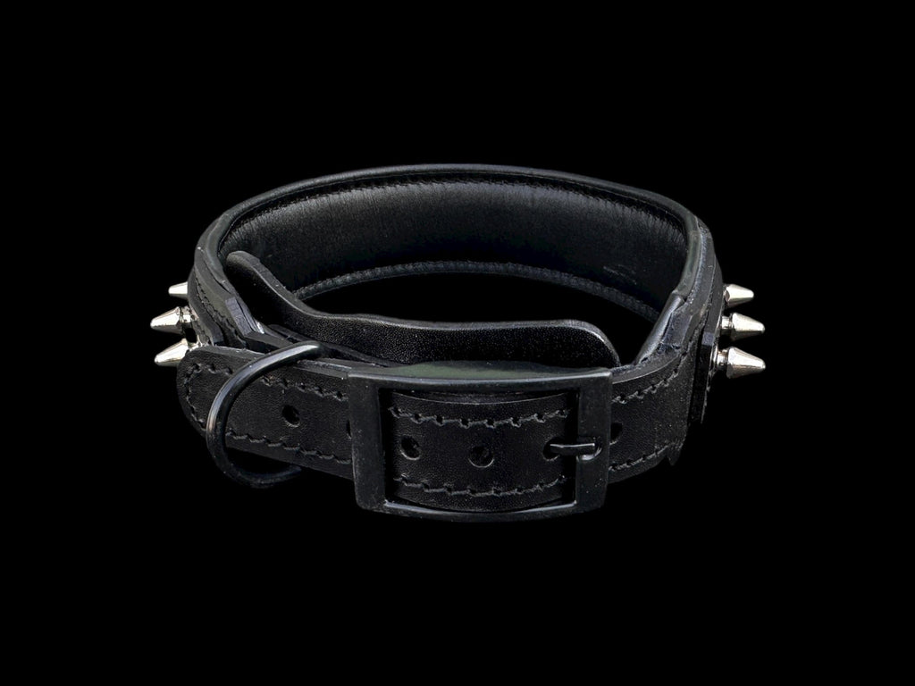 Black Spiked Leather Dog Collar –  Handmade Heavy Duty Design