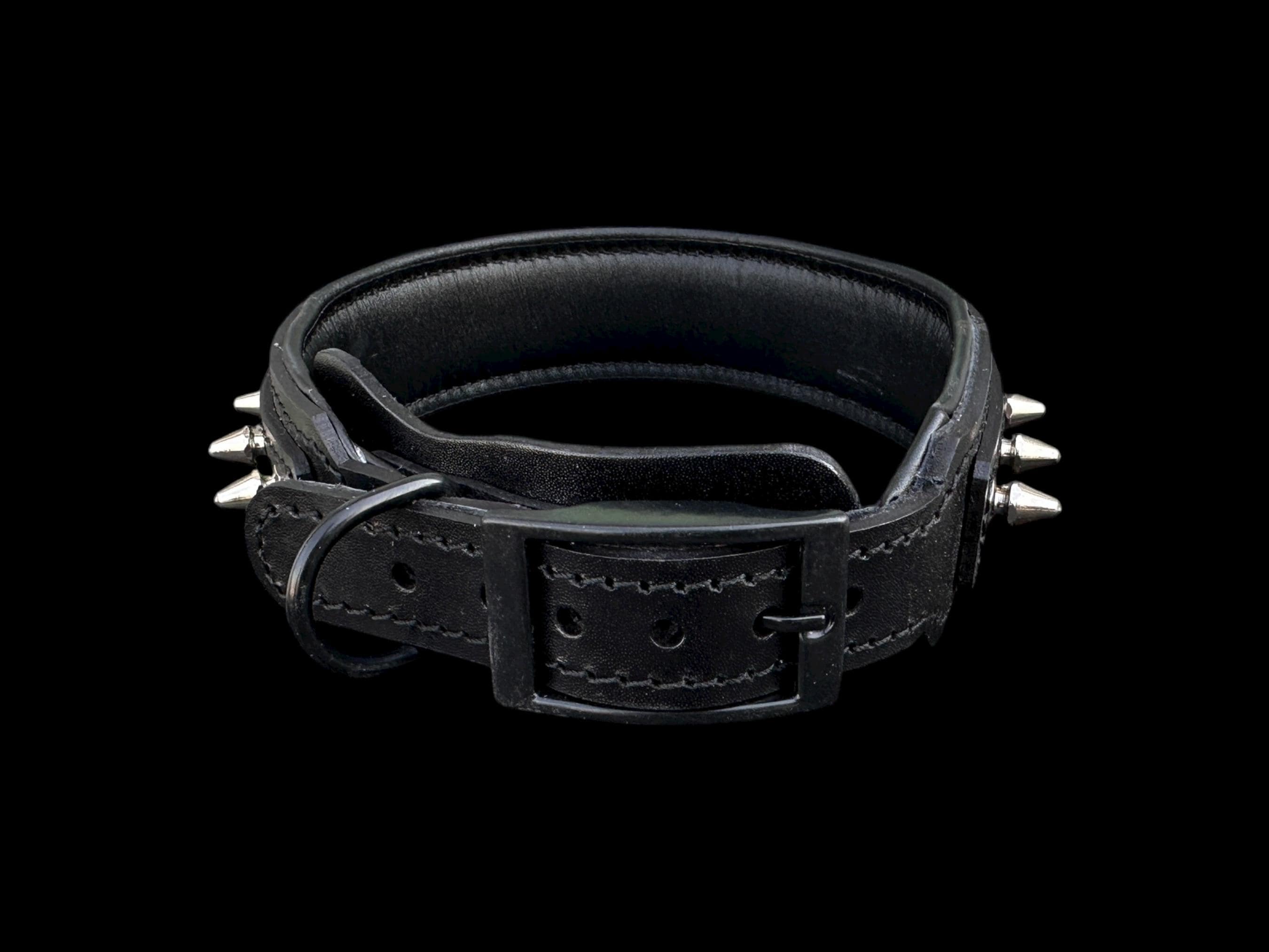 Black Spiked Leather Dog Collar –  Handmade Heavy Duty Design