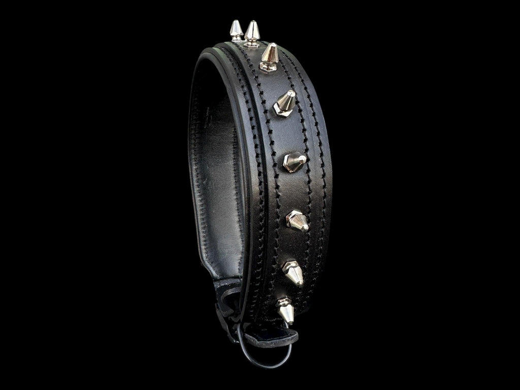 Black Spiked Leather Dog Collar –  Handmade Heavy Duty Design