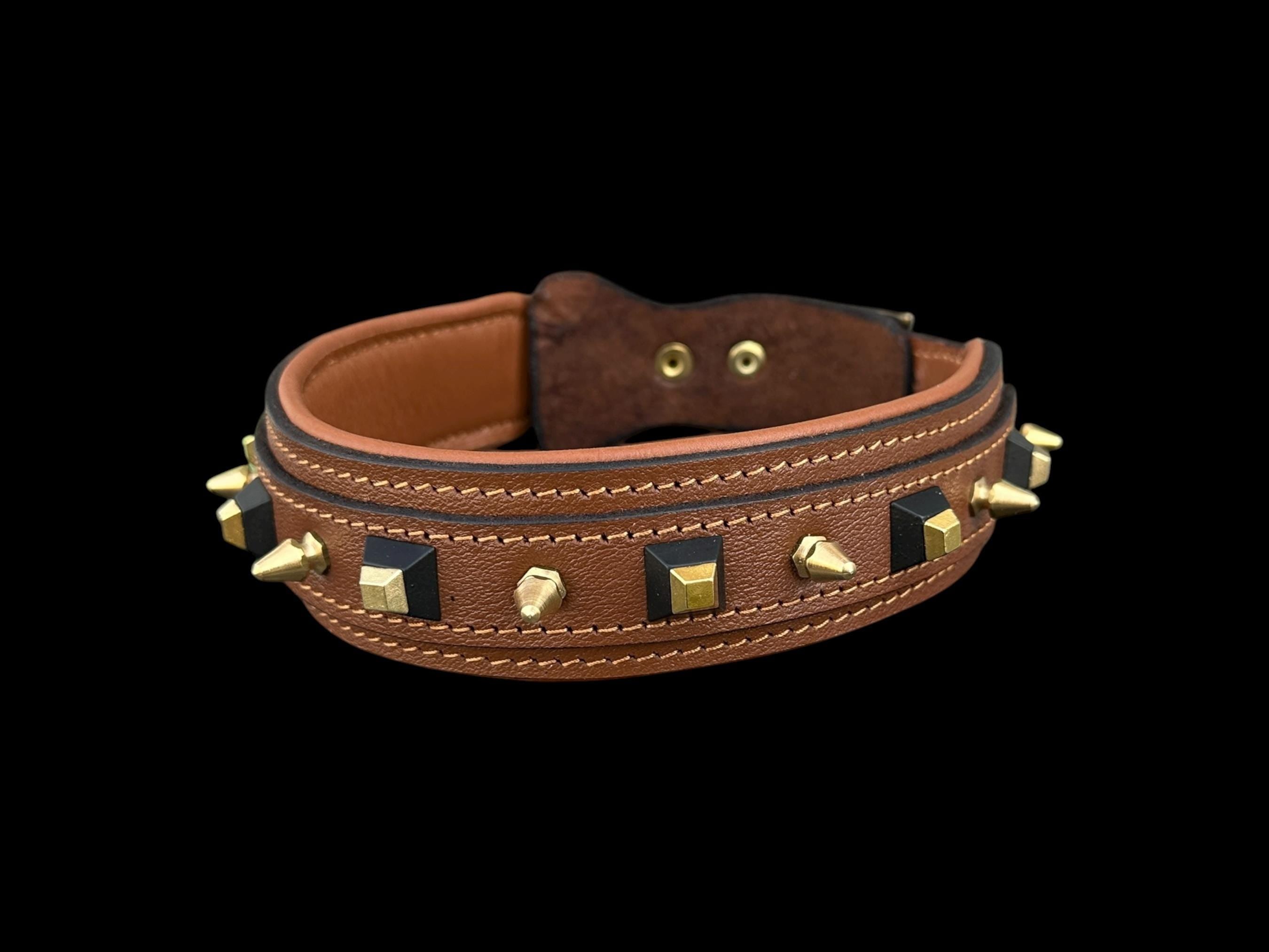 Black Spiked Leather Dog Collar –  Handmade Heavy Duty Design