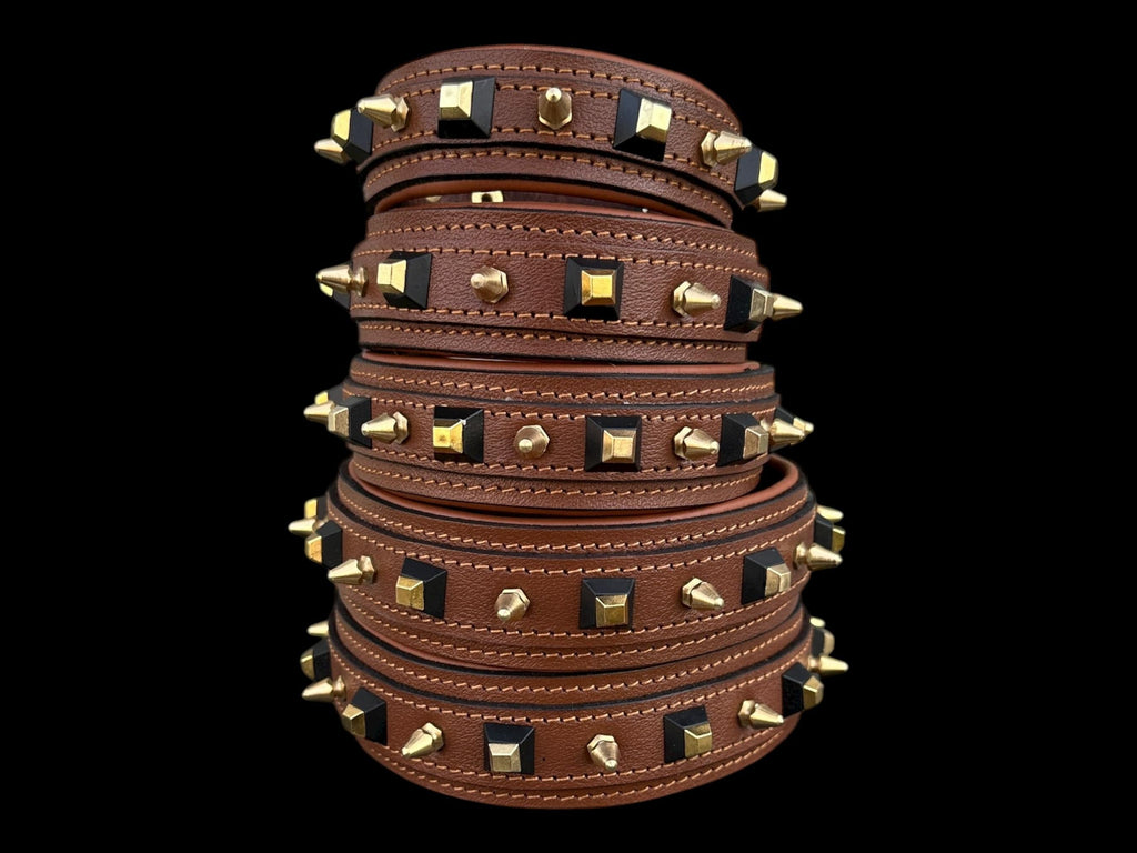 Black Spiked Leather Dog Collar –  Handmade Heavy Duty Design