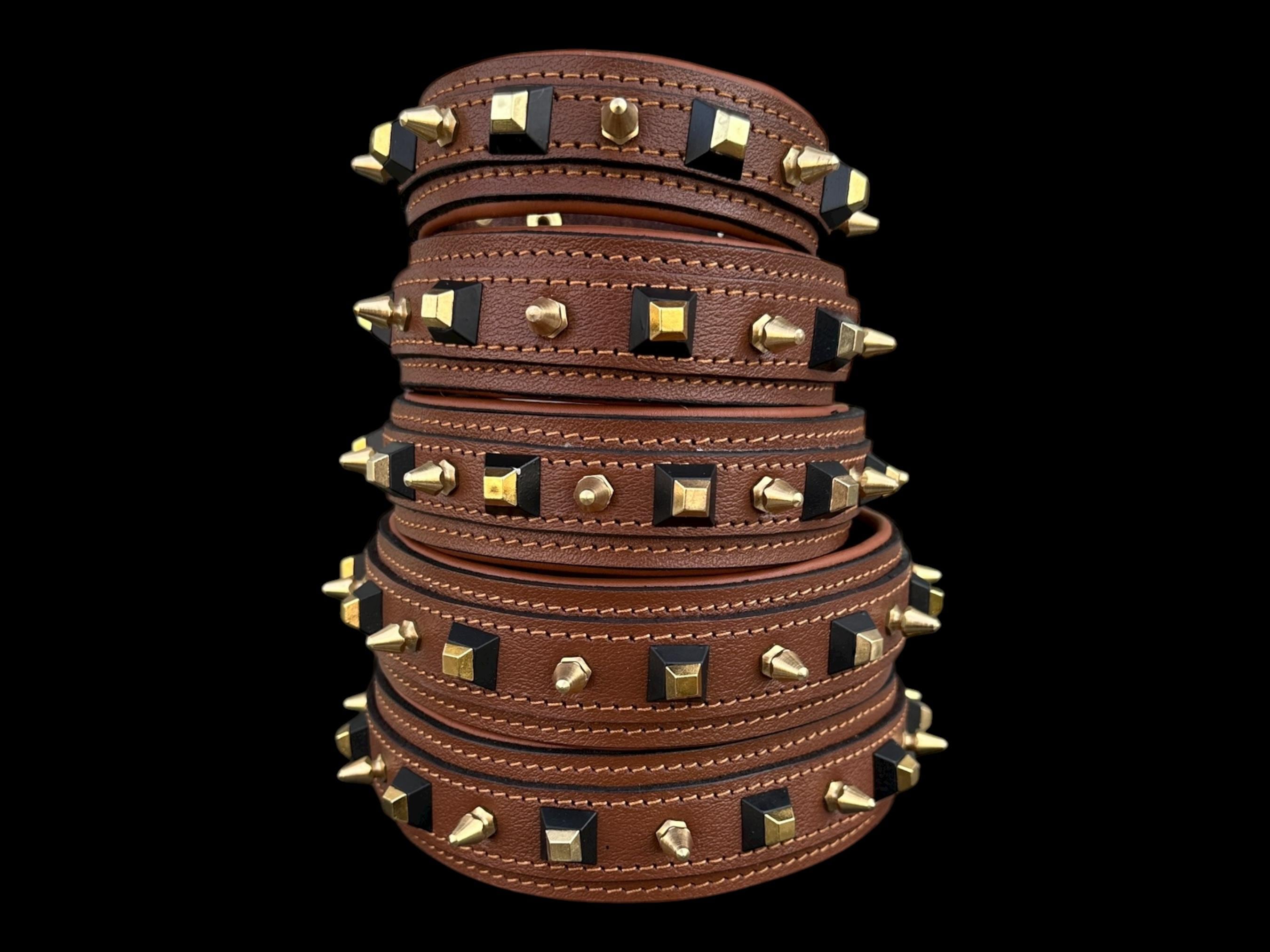 Black Spiked Leather Dog Collar –  Handmade Heavy Duty Design