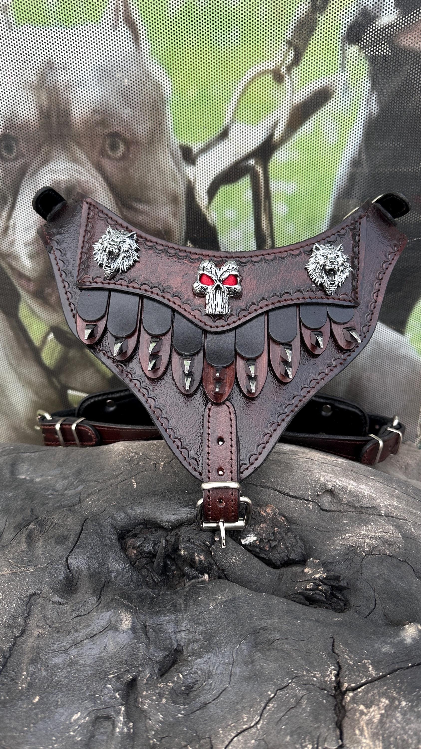 Punisher Emblem Leather Dog Harness – Handmade Warrior Chest Plate