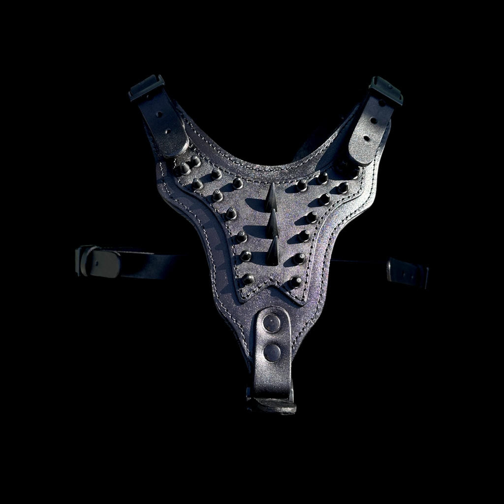 Black Spiked Leather Dog Harness Collar Leash Set | Heavy Duty, Bully Breed