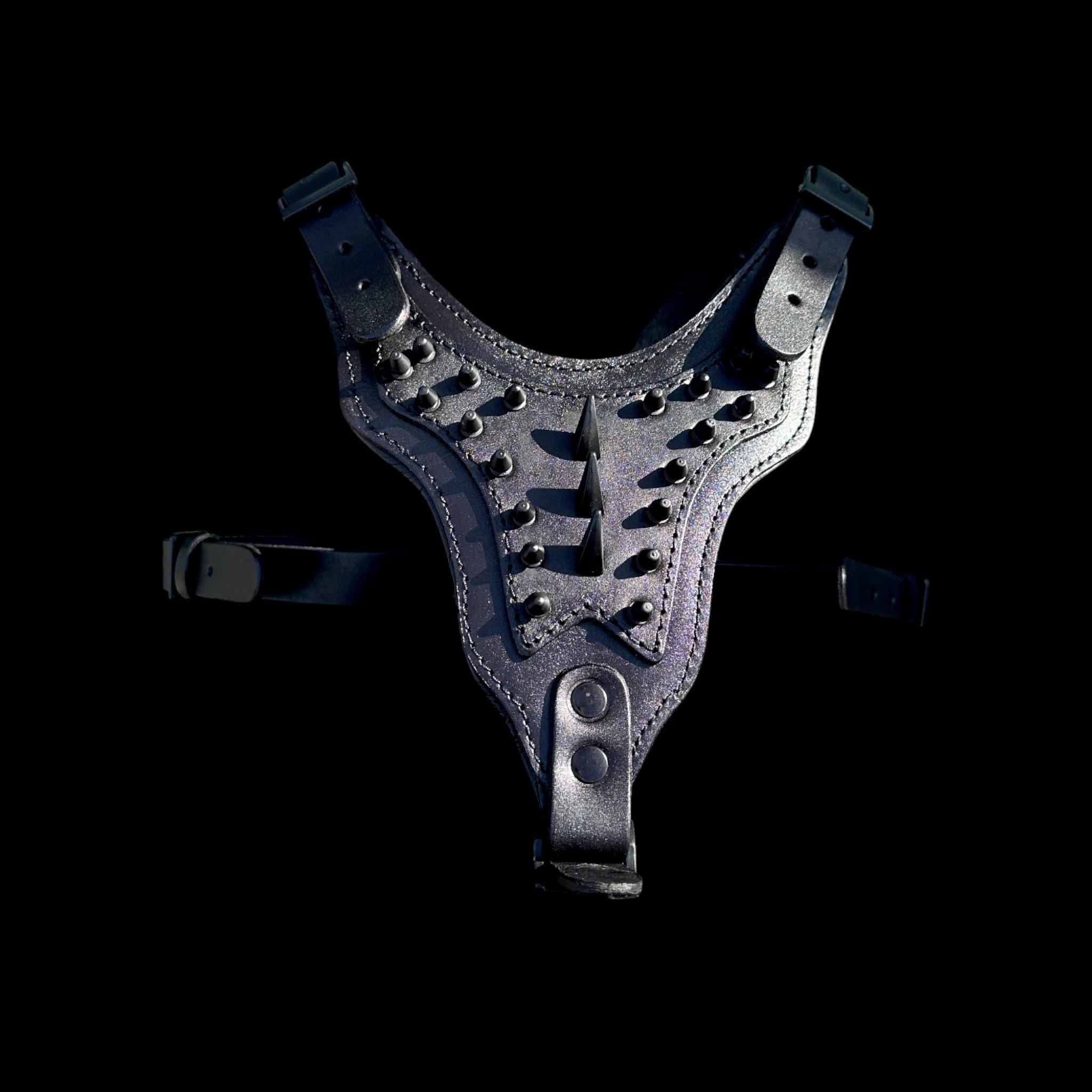 Black Spiked Leather Dog Harness Collar Leash Set | Heavy Duty, Bully Breed