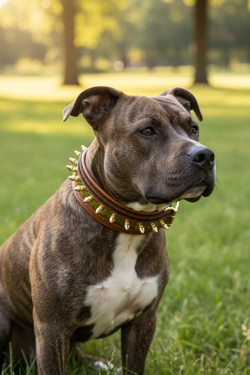Buffalo Leather Spiked Dog Collar – Handmade Brown Gold Edition,