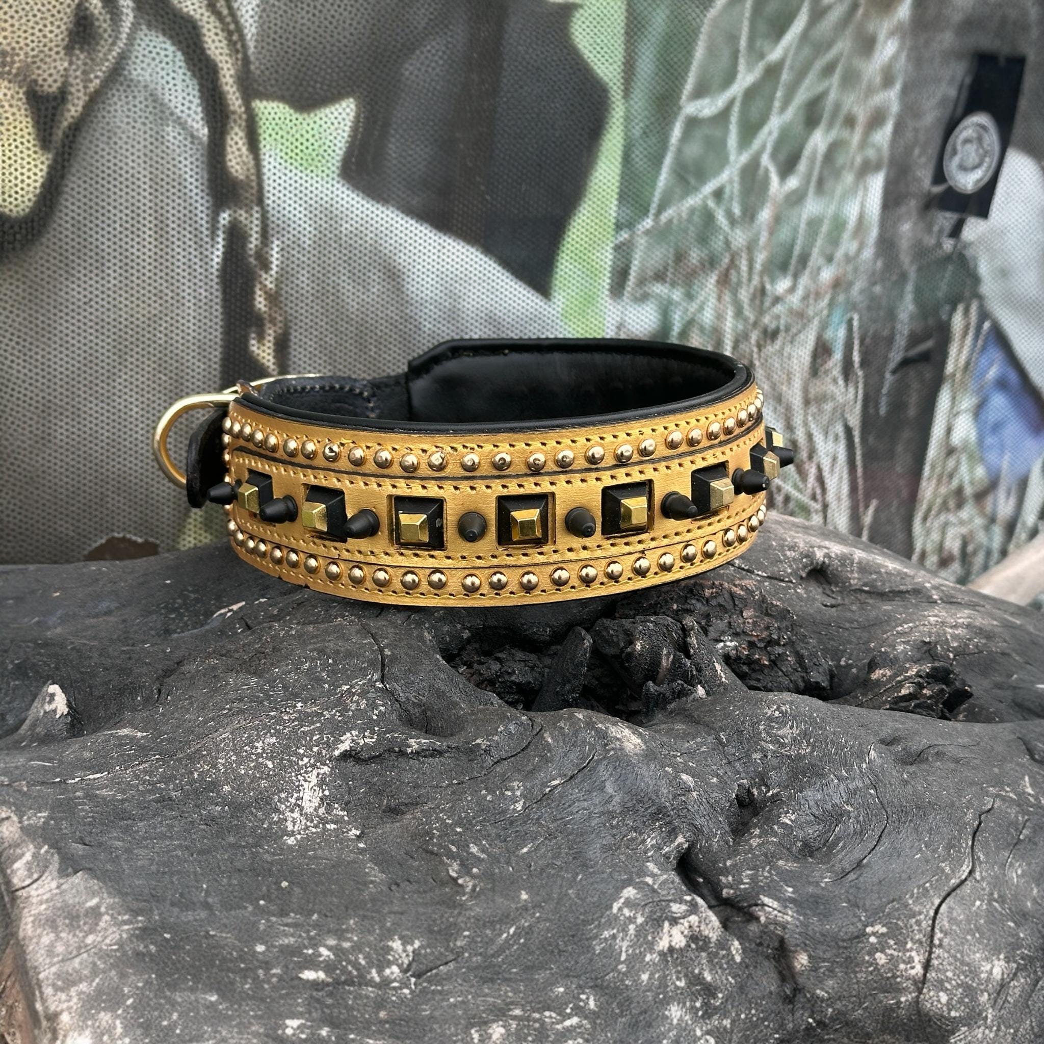 Gold Studded Buffalo Leather Dog Collar – Handmade Strong Collar