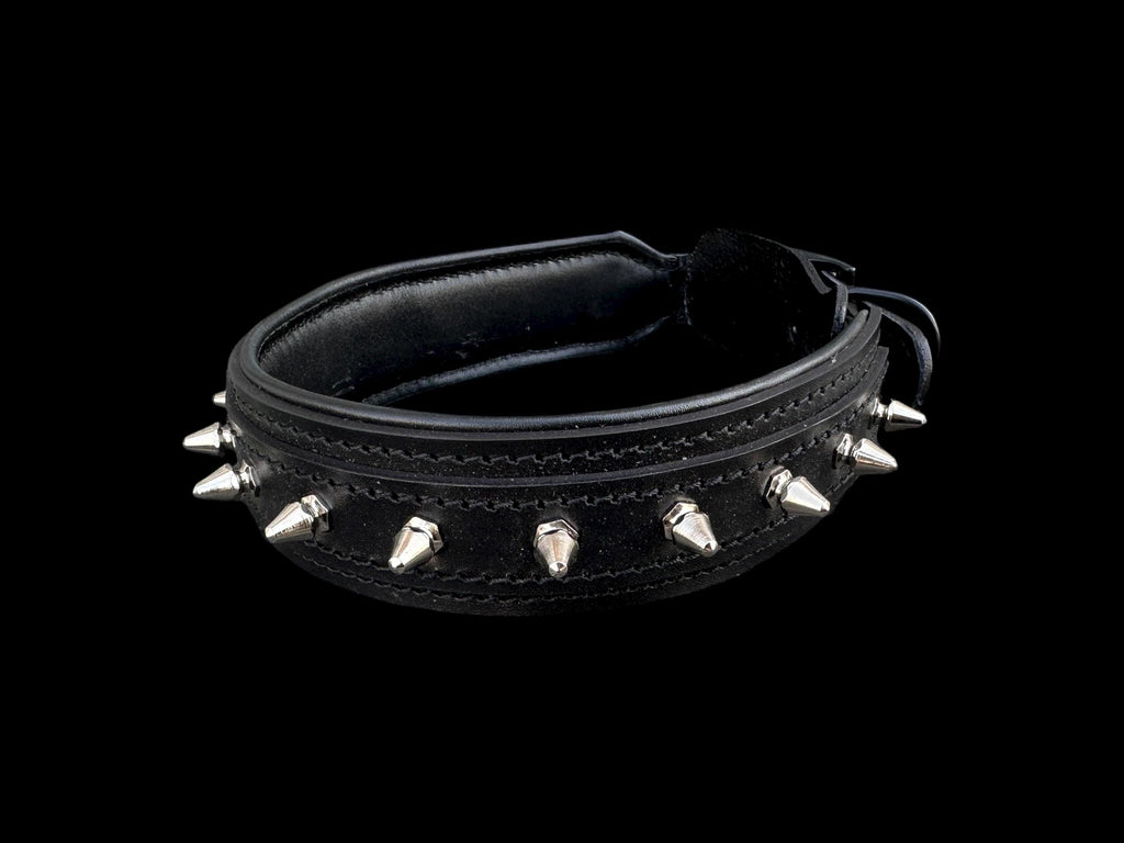 Black Spiked Leather Dog Collar –  Handmade Heavy Duty Design
