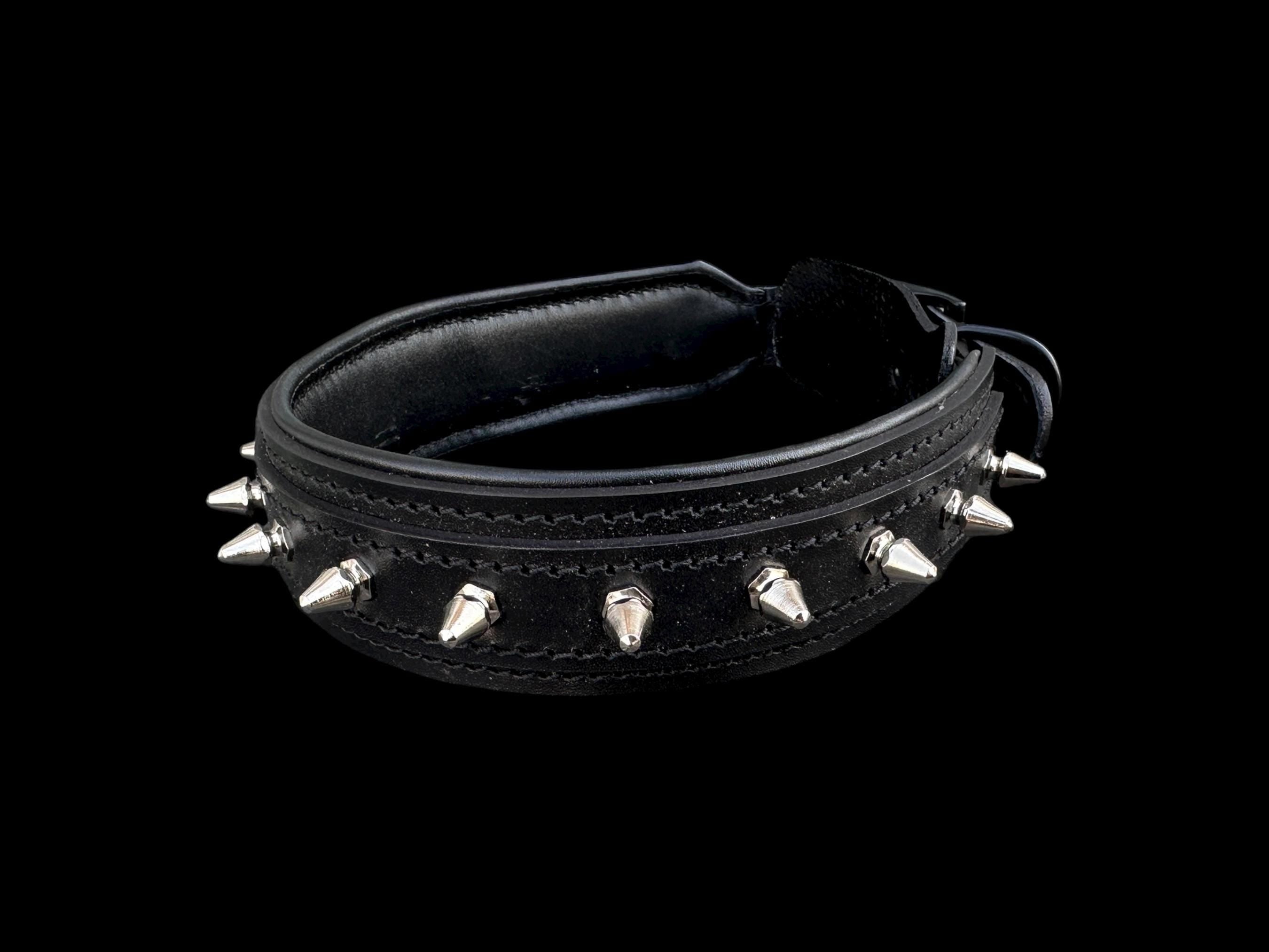 Black Spiked Leather Dog Collar –  Handmade Heavy Duty Design
