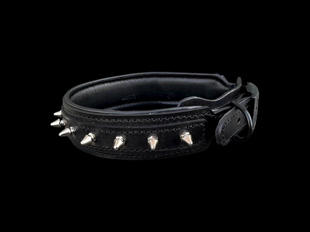 Black Spiked Leather Dog Collar –  Handmade Heavy Duty Design
