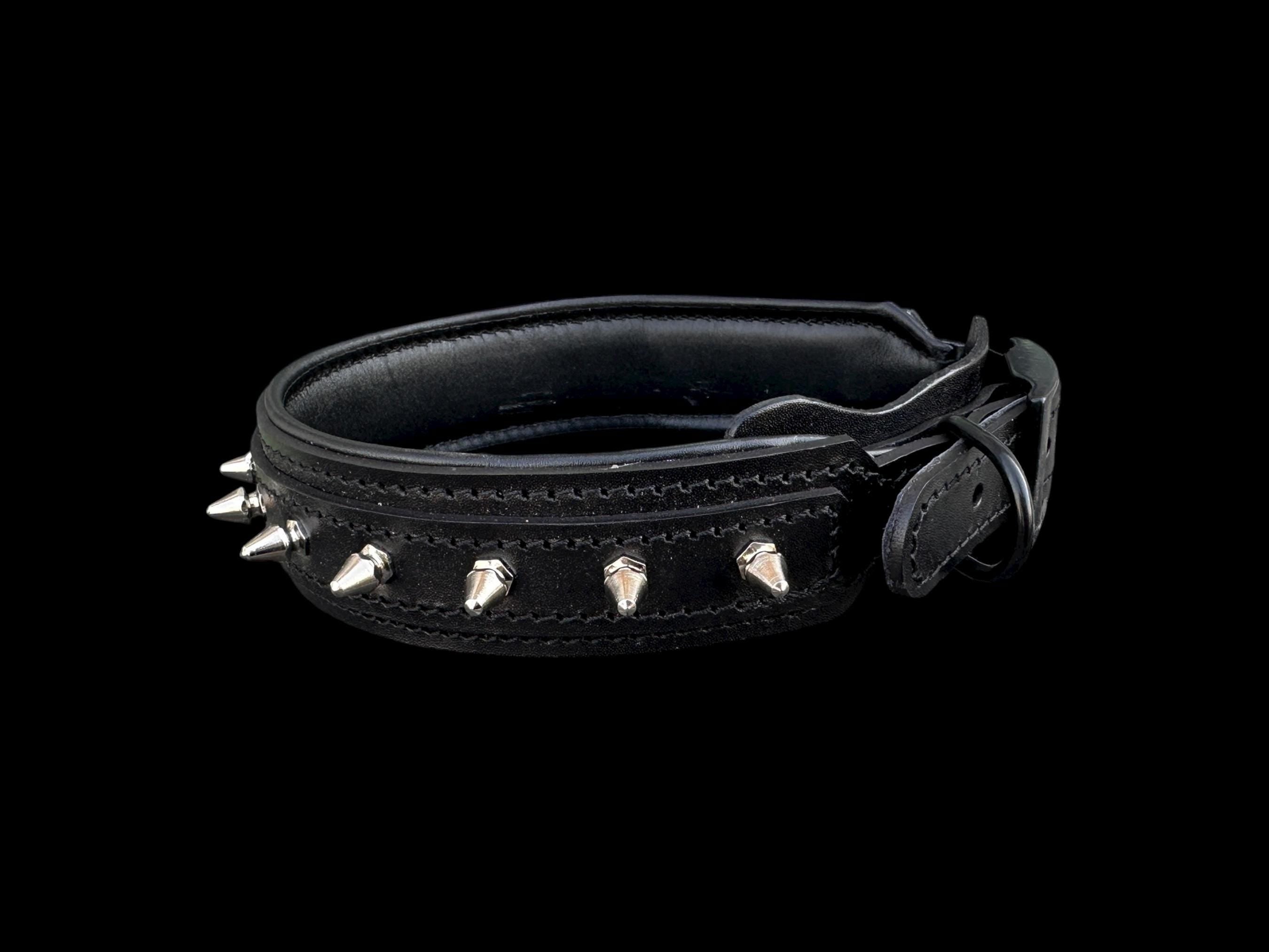 Black Spiked Leather Dog Collar –  Handmade Heavy Duty Design
