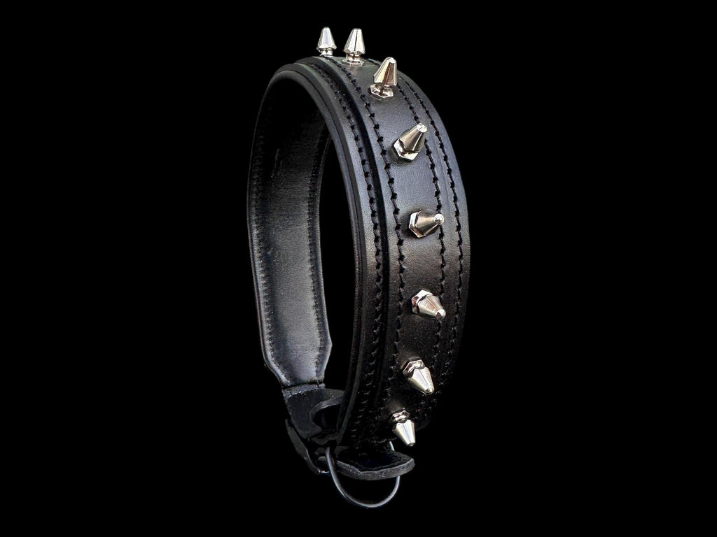 Black Spiked Leather Dog Collar –  Handmade Heavy Duty Design