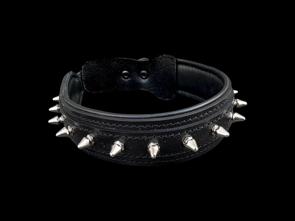 Black Spiked Leather Dog Collar –  Handmade Heavy Duty Design