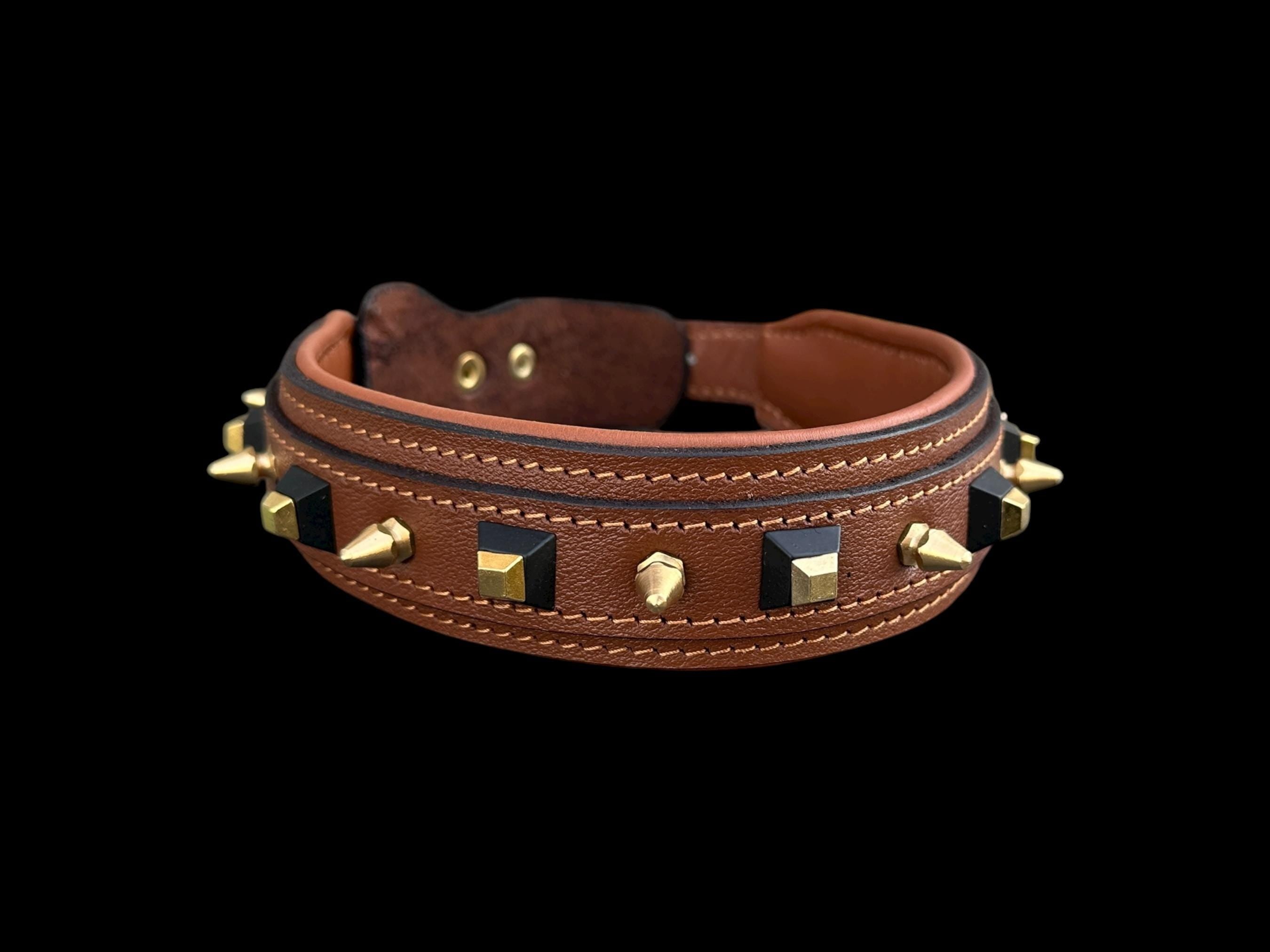 Black Spiked Leather Dog Collar –  Handmade Heavy Duty Design