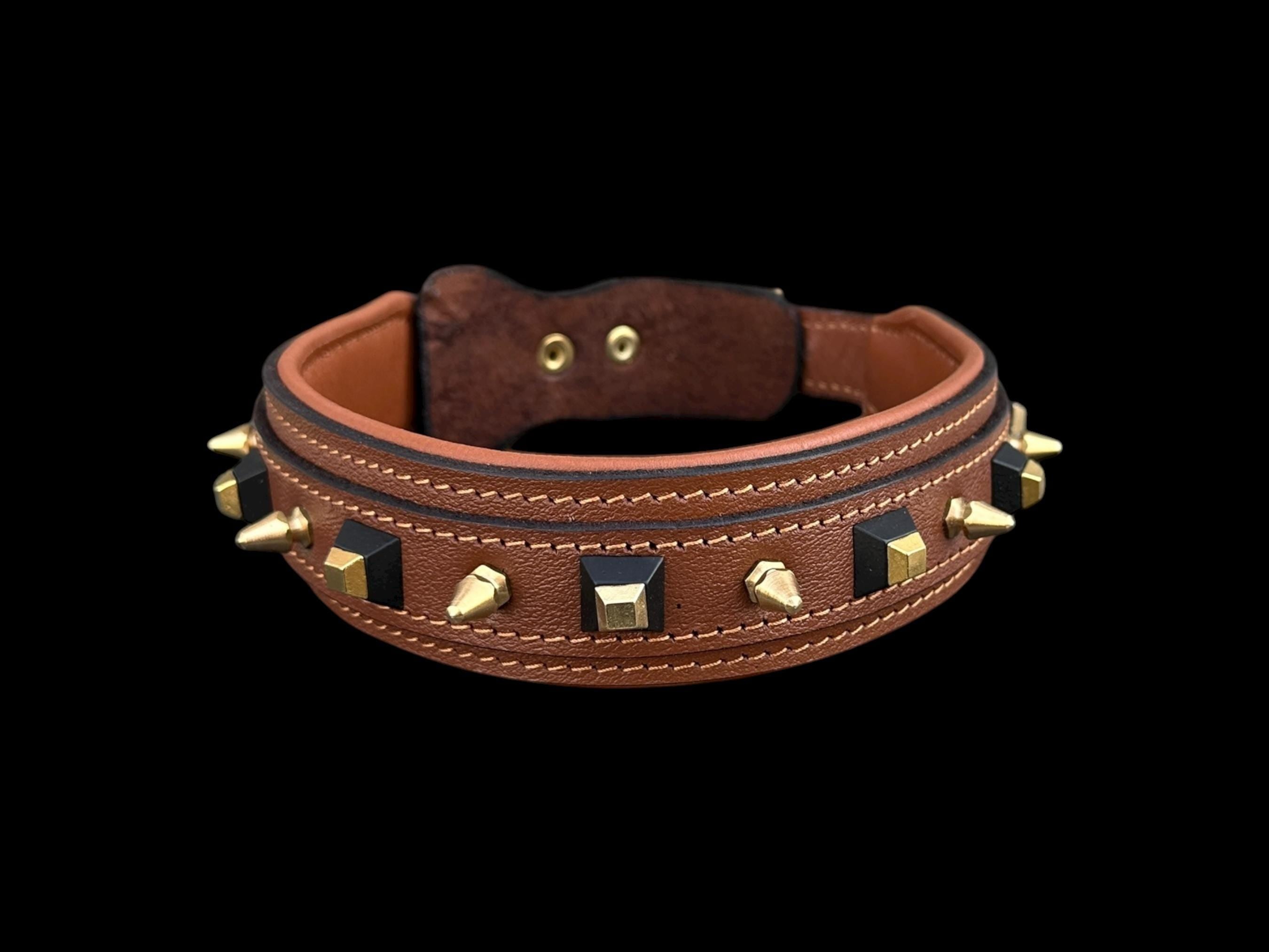 Black Spiked Leather Dog Collar –  Handmade Heavy Duty Design