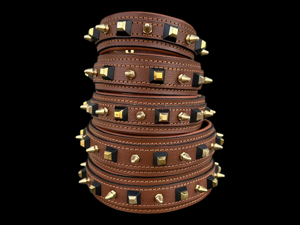 Black Spiked Leather Dog Collar –  Handmade Heavy Duty Design