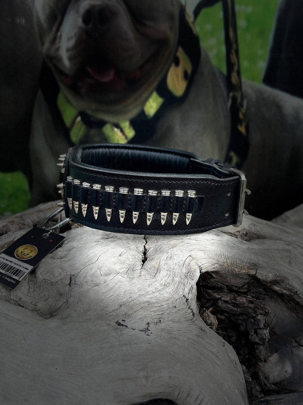 Bullet Spike 3-Piece Dog Set – Collar + Muzzle + Leash | Handmade Leather