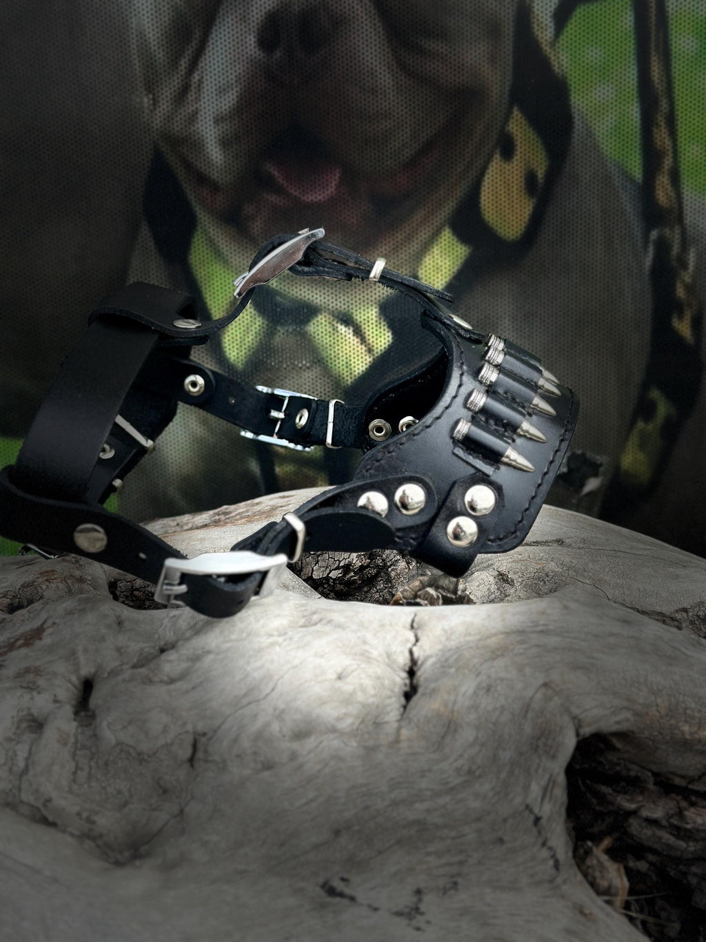 Bullet Spike 3-Piece Dog Set – Collar + Muzzle + Leash | Handmade Leather