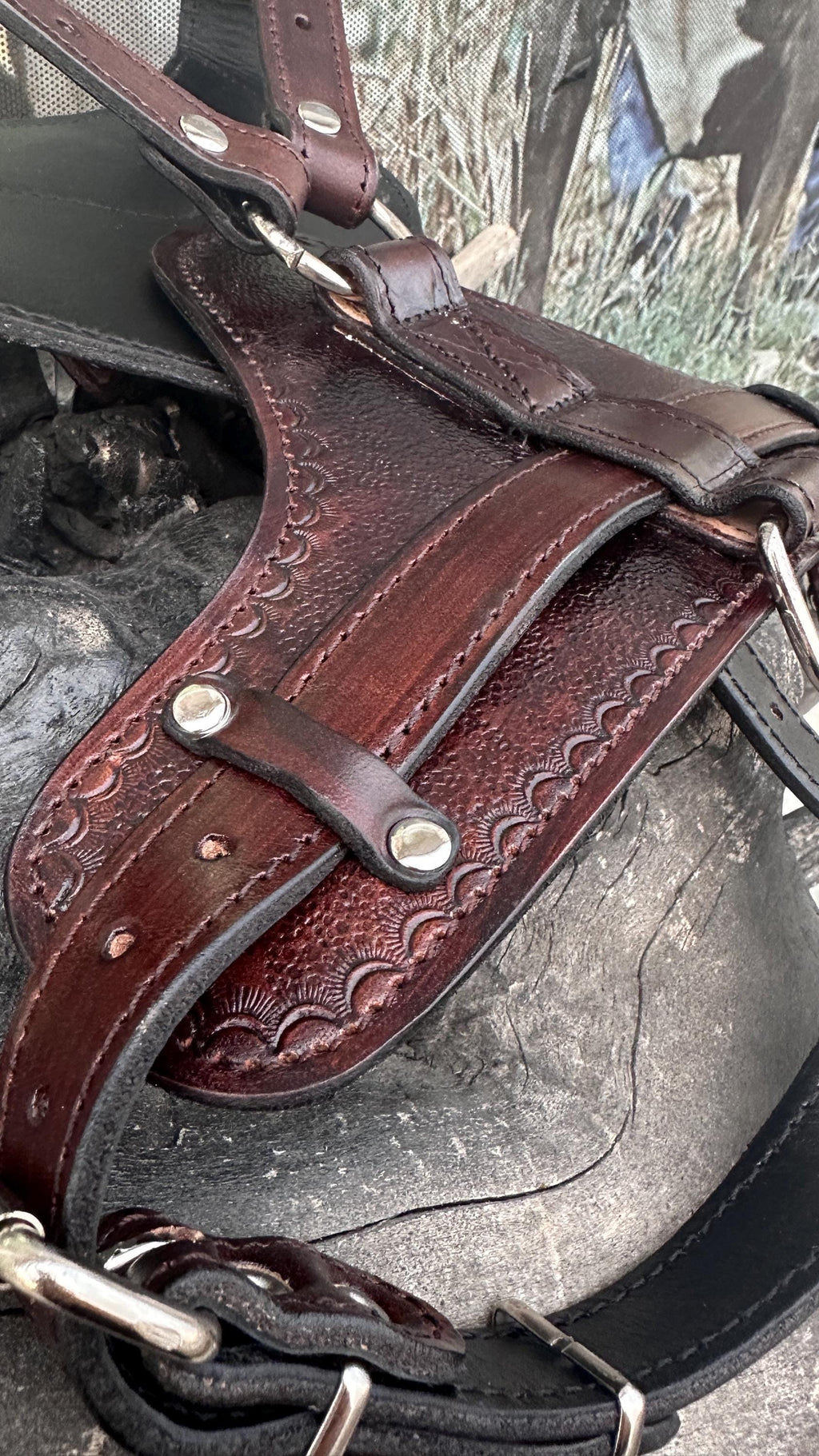 Punisher Emblem Leather Dog Harness – Handmade Warrior Chest Plate