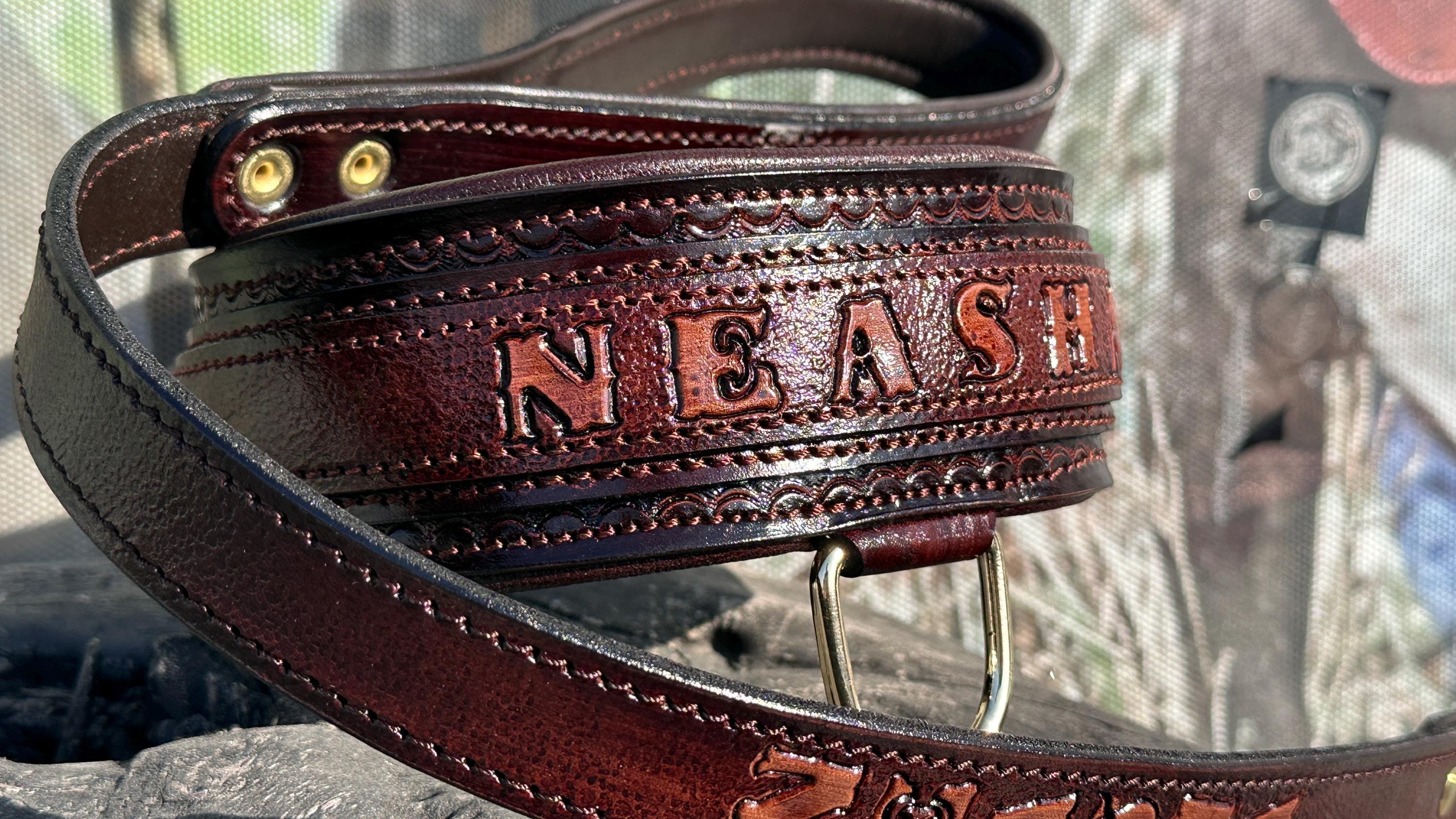 Handcrafted Leather Dog Collar & Leash Set – Custom Engraved Buffalo Leather