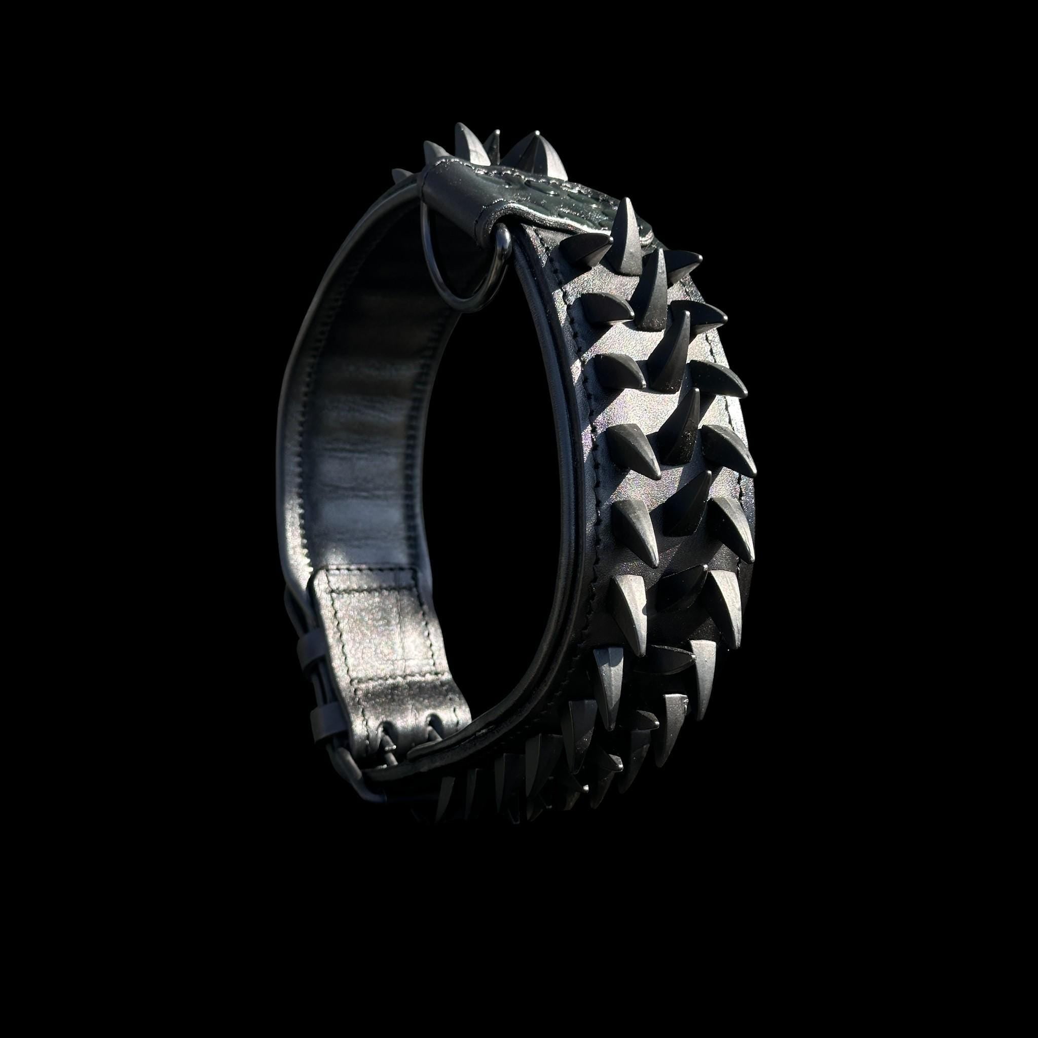 Black Spiked Leather Dog Harness Collar Leash Set | Heavy Duty, Bully Breed