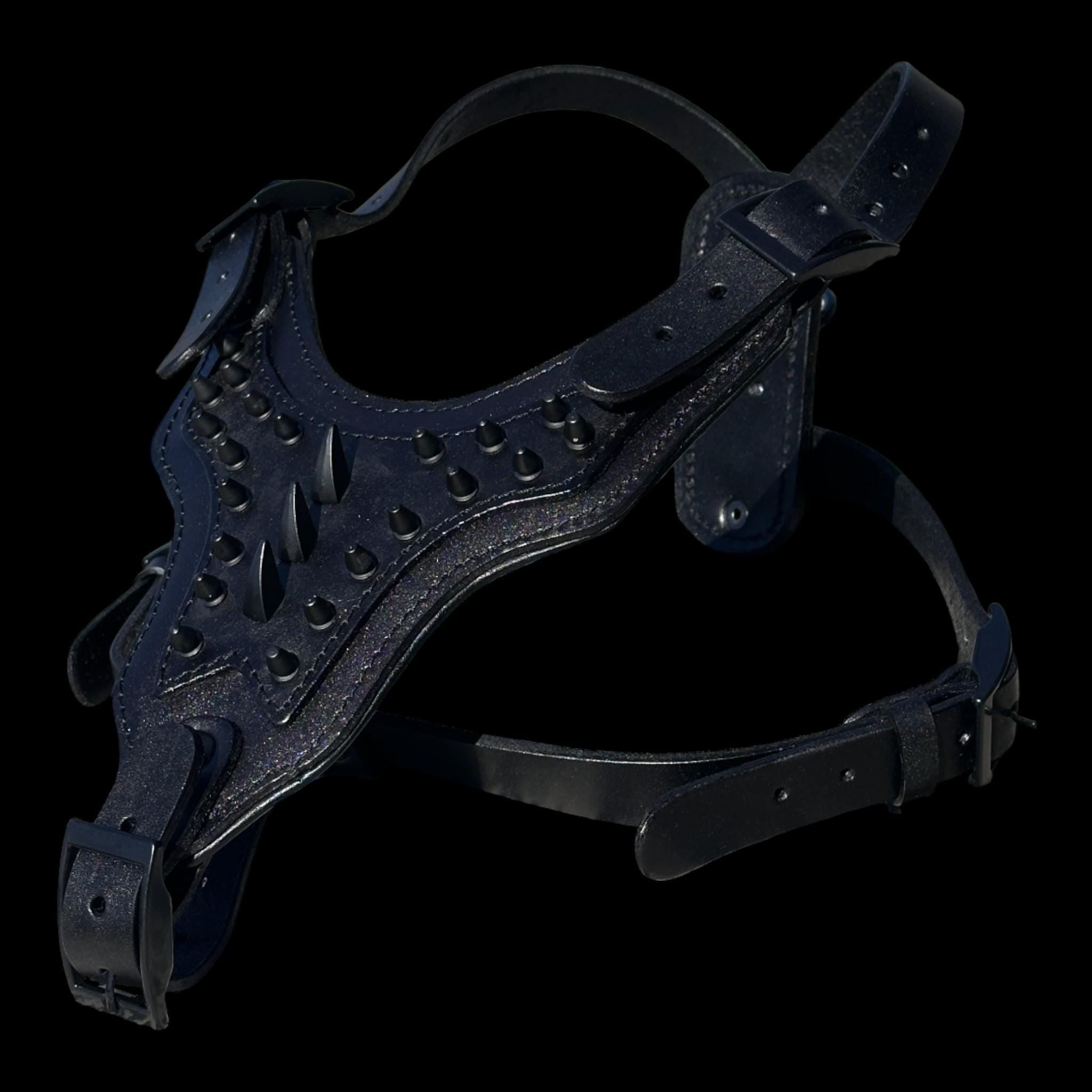 Black Spiked Leather Dog Harness Collar Leash Set | Heavy Duty, Bully Breed