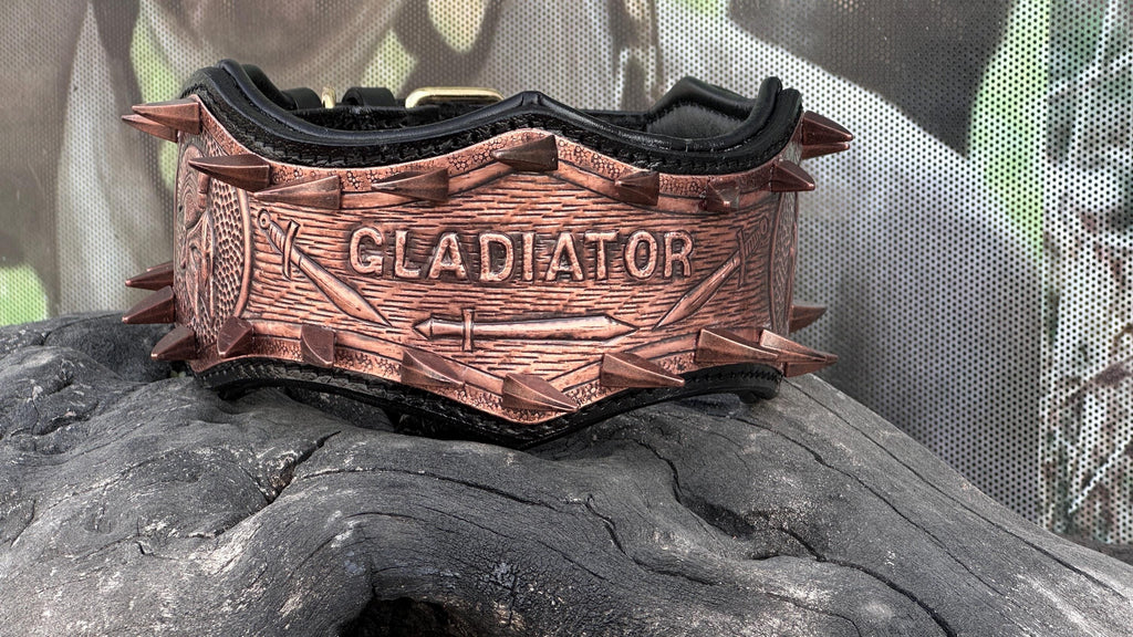Gladiator Copper Spiked Dog Collar – Handcrafted Buffalo Leather