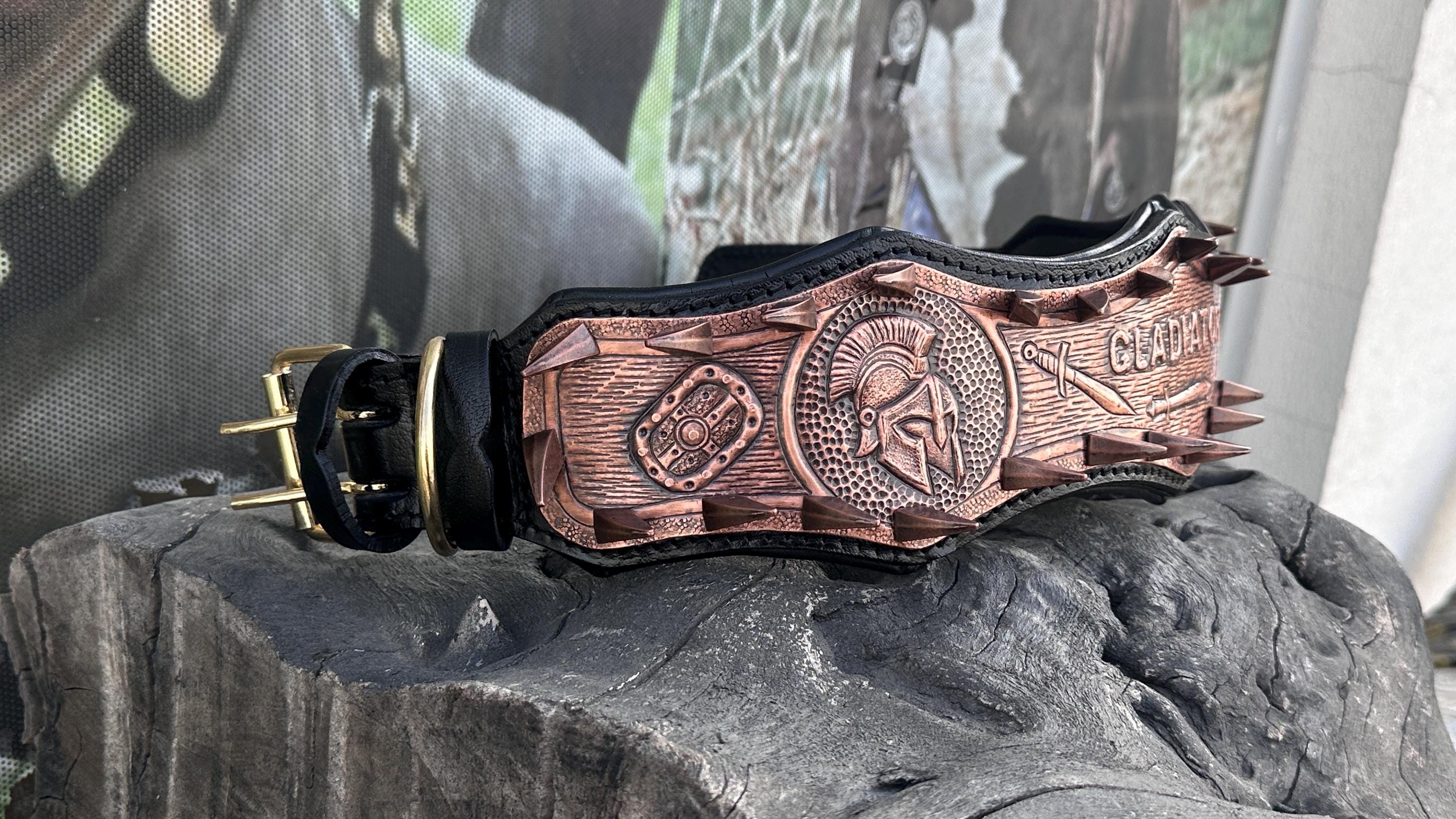 Gladiator Copper Spiked Dog Collar – Handcrafted Buffalo Leather
