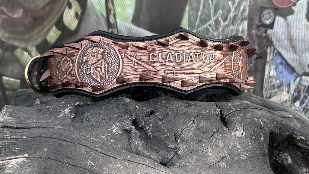 Gladiator Copper Spiked Dog Collar – Handcrafted Buffalo Leather