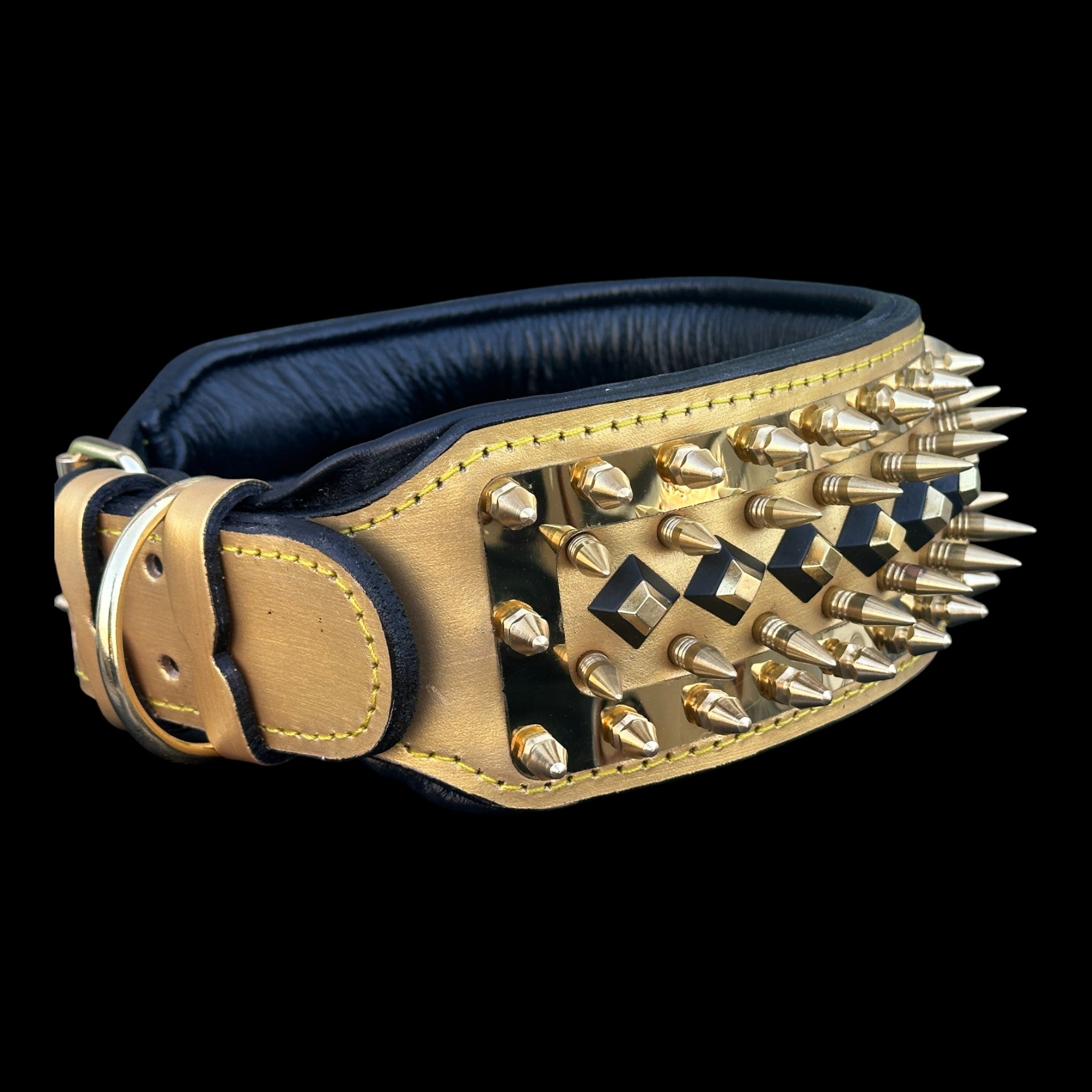 Black and gold spiked handmade dog collar
