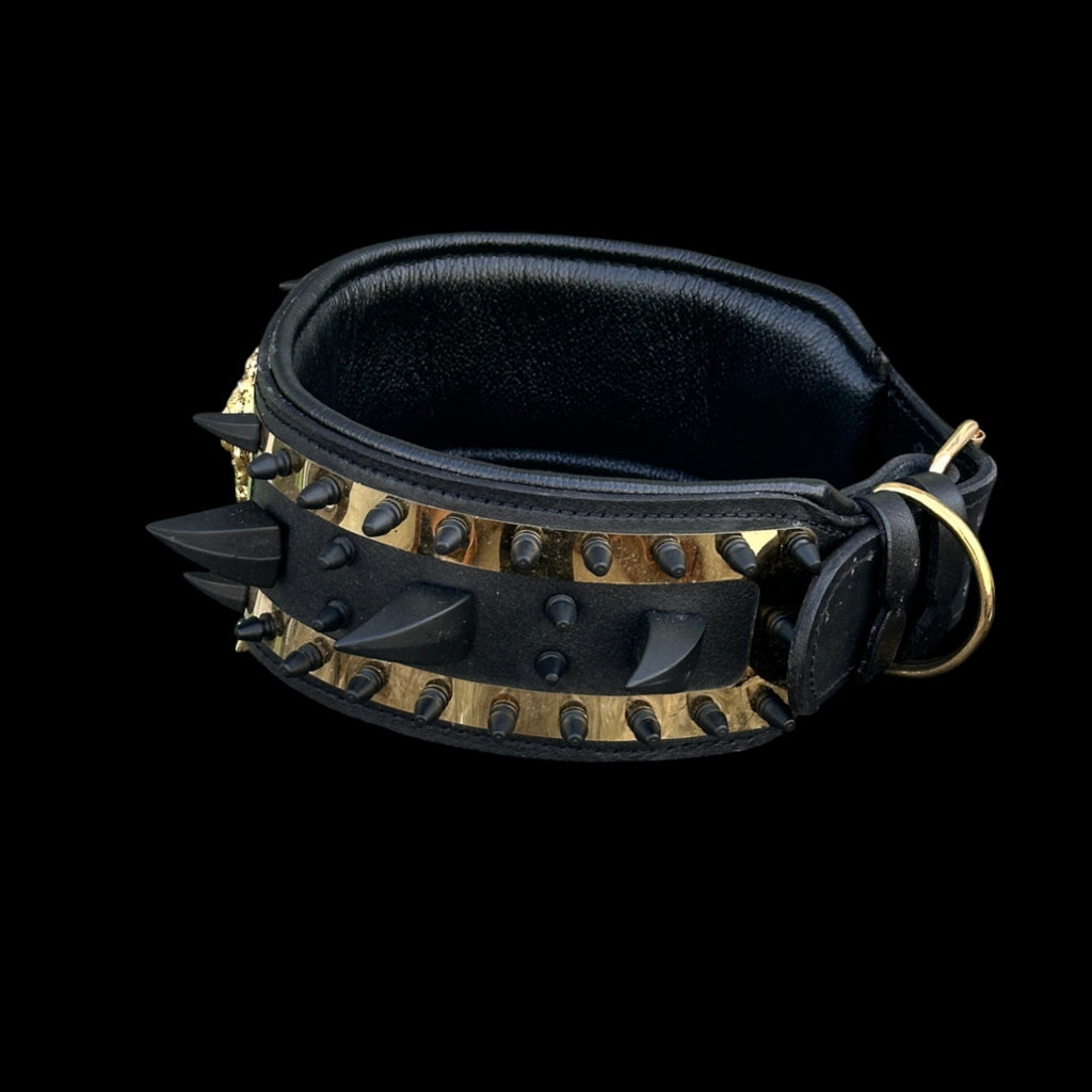 Premium handcrafted leather collar with gold plate design