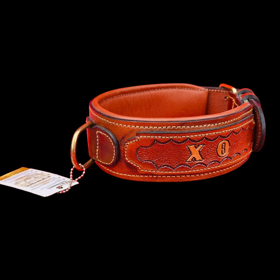 Personalized Brown Leather Dog Collar – Handmade Wide Padded Collar for Large Dogs