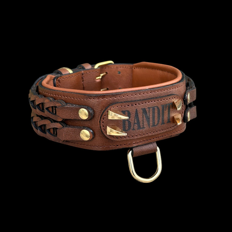 Handcrafted Leather Dog Collar & Leash Set – Personalized Name, Hand Braided Buffalo Leather for Cane Corso, Rottweiler, Doberman, Kangal, American Bully - A&C Dog Collars