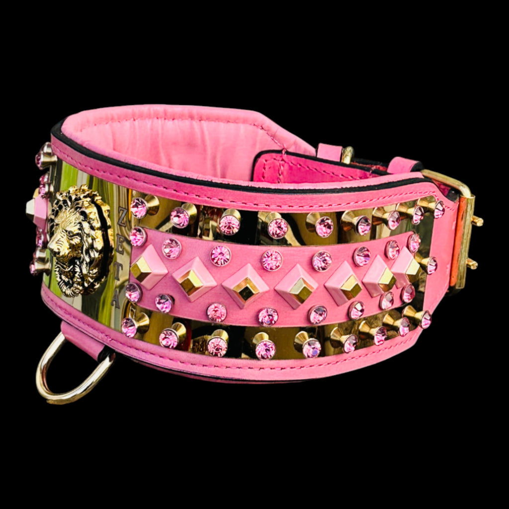 Doberman luxury pink gold dog collar