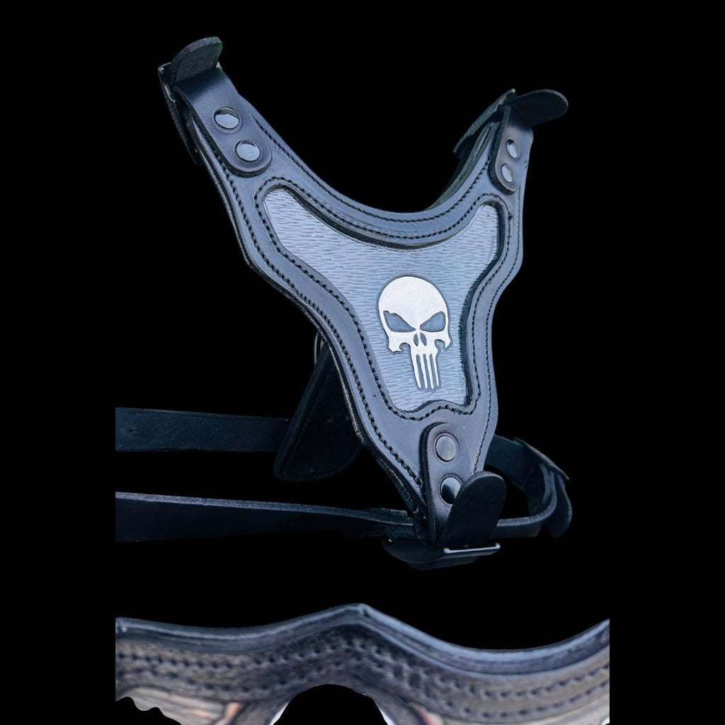 Handmade Skull Leather Dog Collar & Harness Set – Black Custom Dog Set
