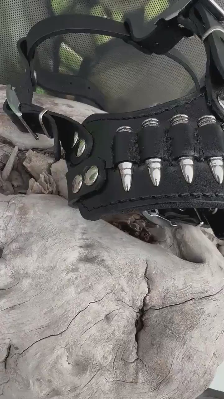 Handmade Leather Dog Muzzle with Bullet Design – Strong & Secure for Cane Corso, Rottweiler, Kangal, Doberman, Malinois, K9