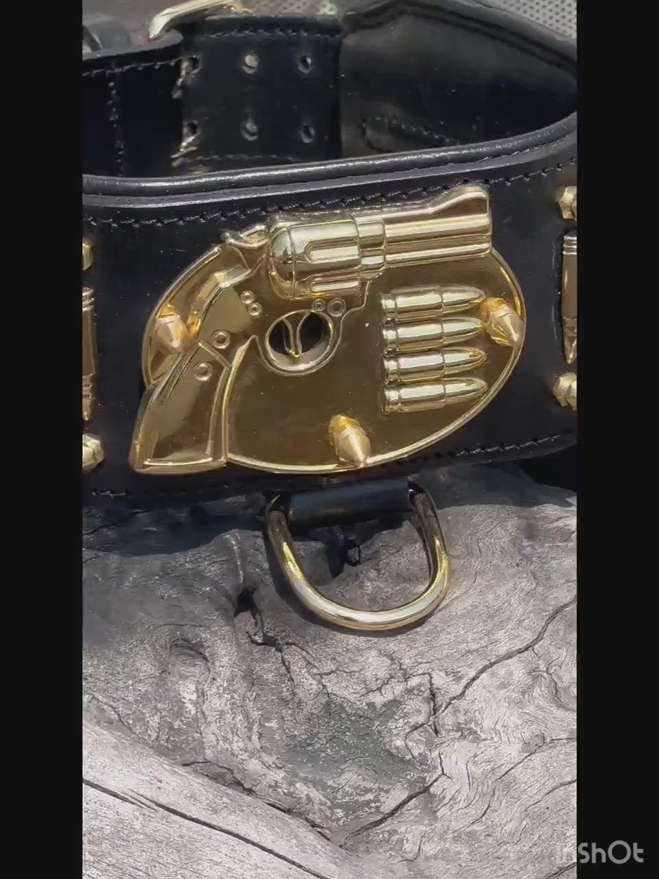 8cm 3.15’’ Wide Handmade Bullet Dog Collar – Real Buffalo Leather Gun Design Collar for Cane Corso, Rottweiler, Kangal & Large Breeds