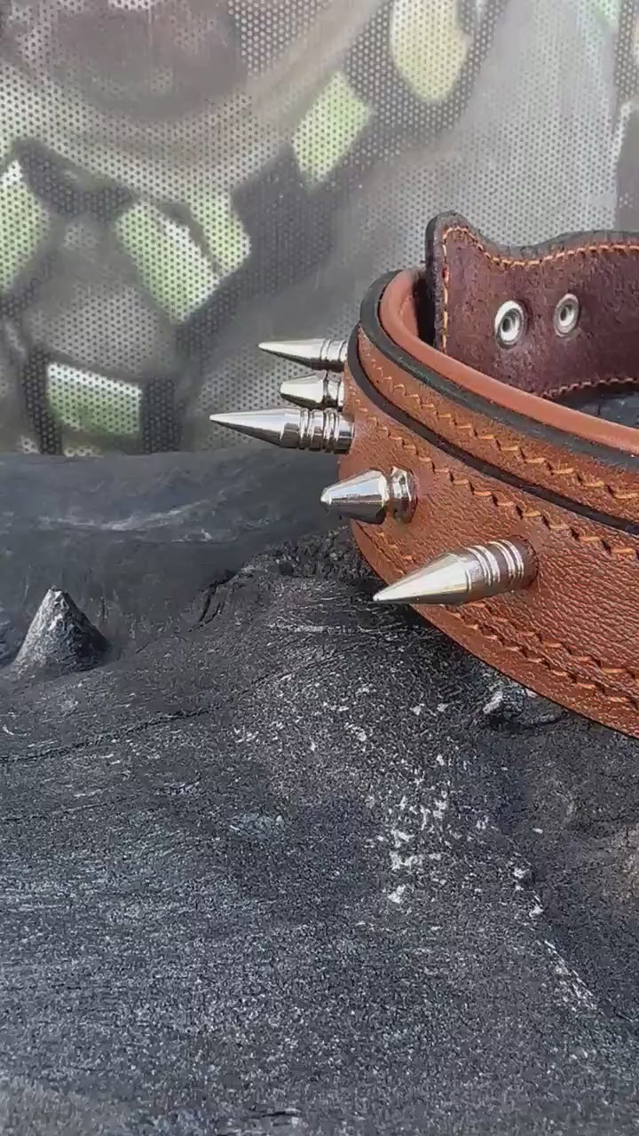 Buffalo Leather Spiked Dog Collar – 1.4” Wide