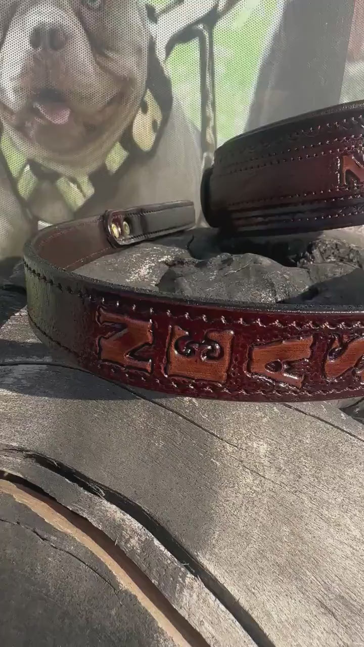Handcrafted Leather Dog Collar & Leash Set – Custom Engraved Buffalo Leather