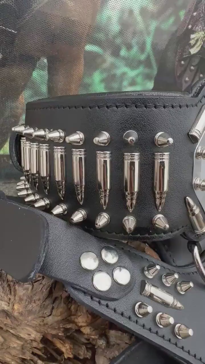 Handmade Buffalo Leather Dog Harness Set: Personalized Engraved Collar